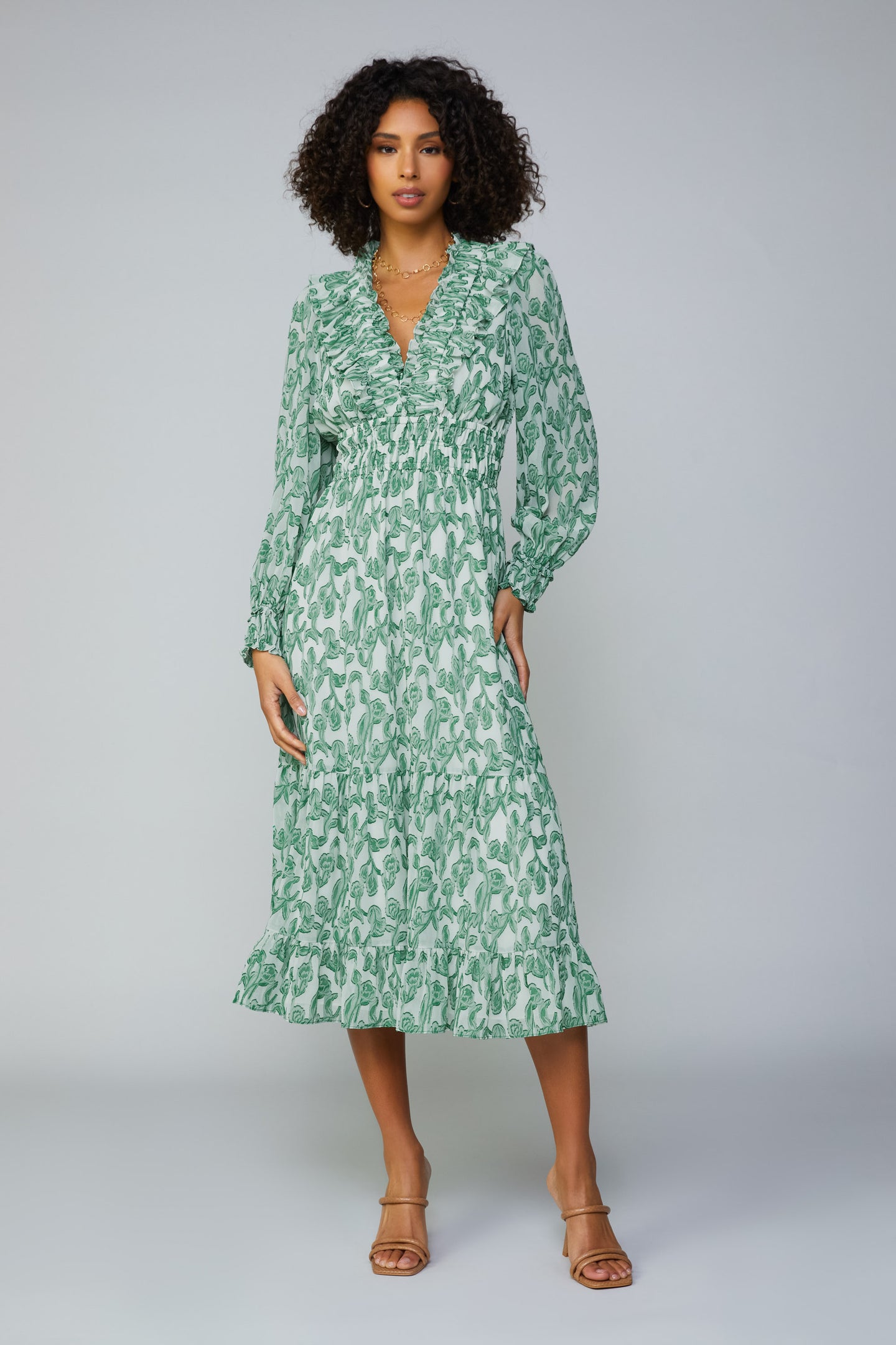Botanical Jacquard Smocked Midi Dress – CURRENT AIR