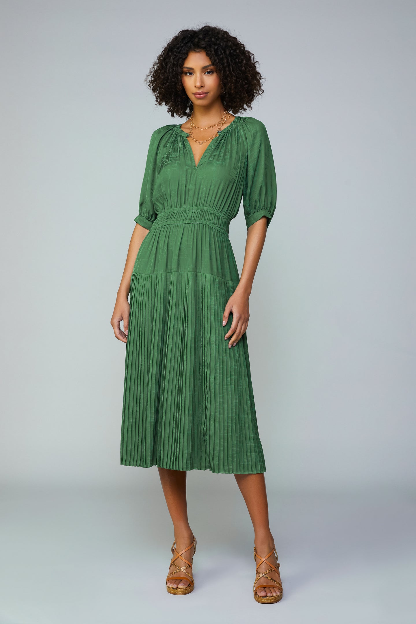 Pleated Skirt Jacquard Midi Dress – CURRENT AIR