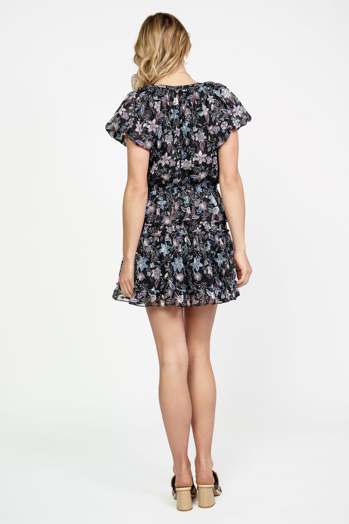 Floral Bubble Sleeve Mini Dress