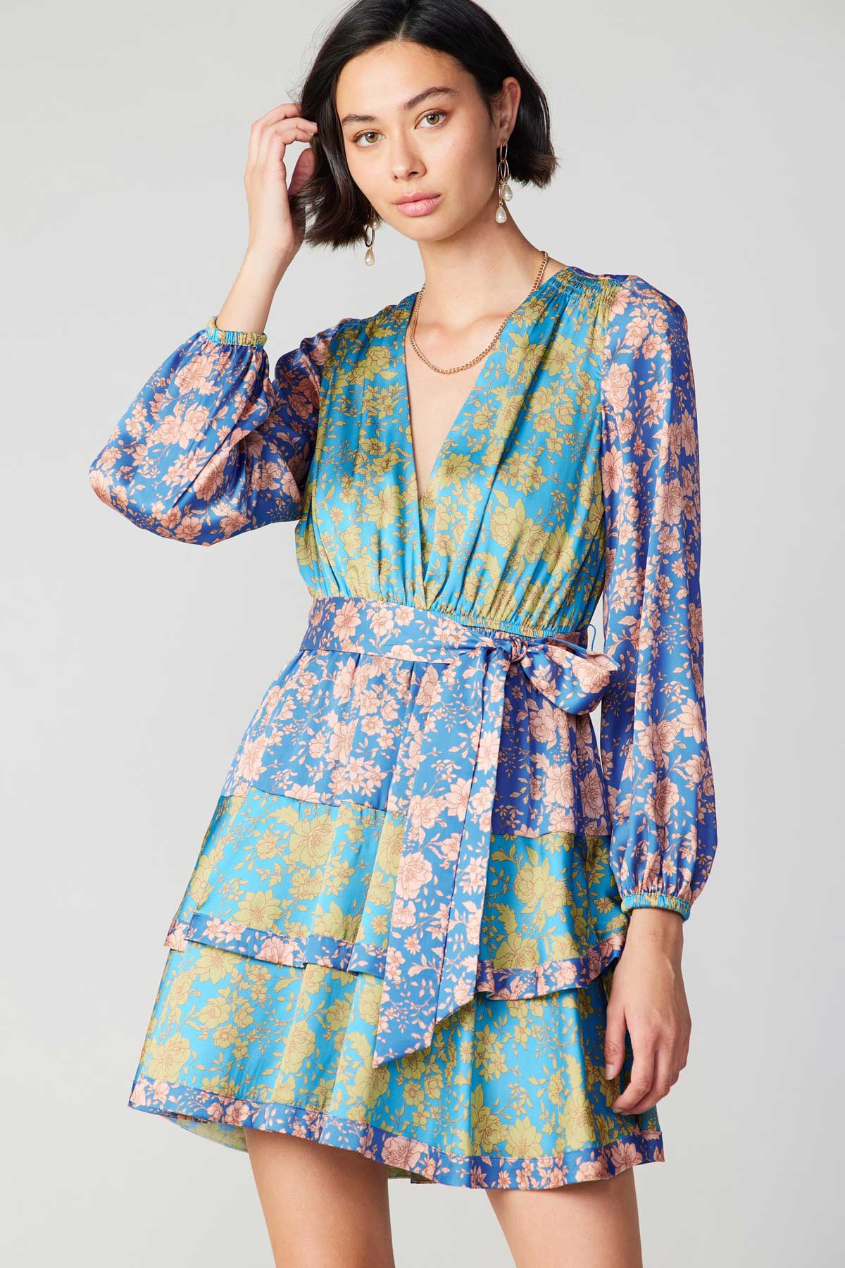 Floral Colorblock Surplice Mini Dress – CURRENT AIR