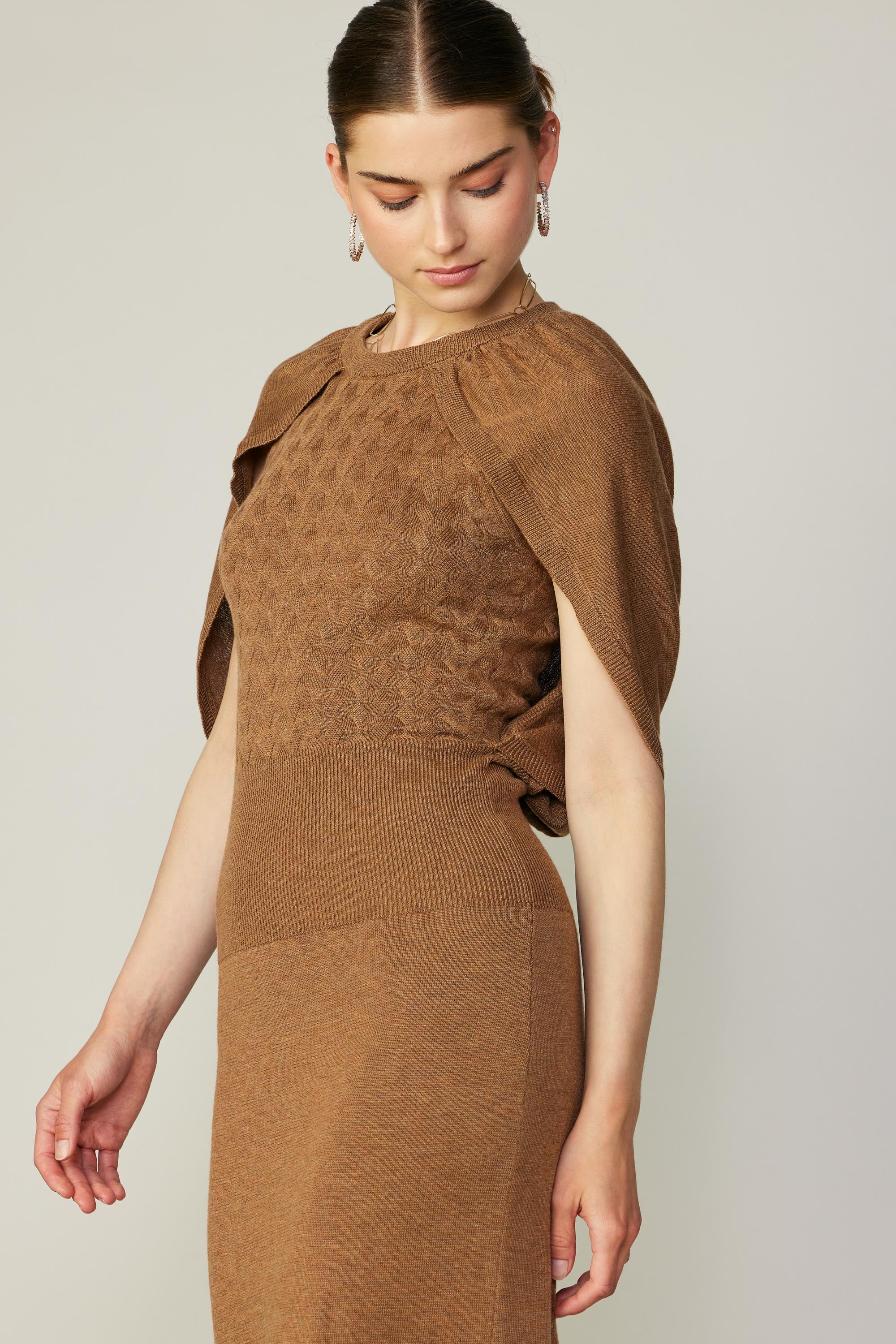 Current Air Women's Cape Layered Midi Sweater Dress CAREMEL BROWN / S Current Air Women's Cape Layered Midi Sweater Dress CAREMEL BROWN / S