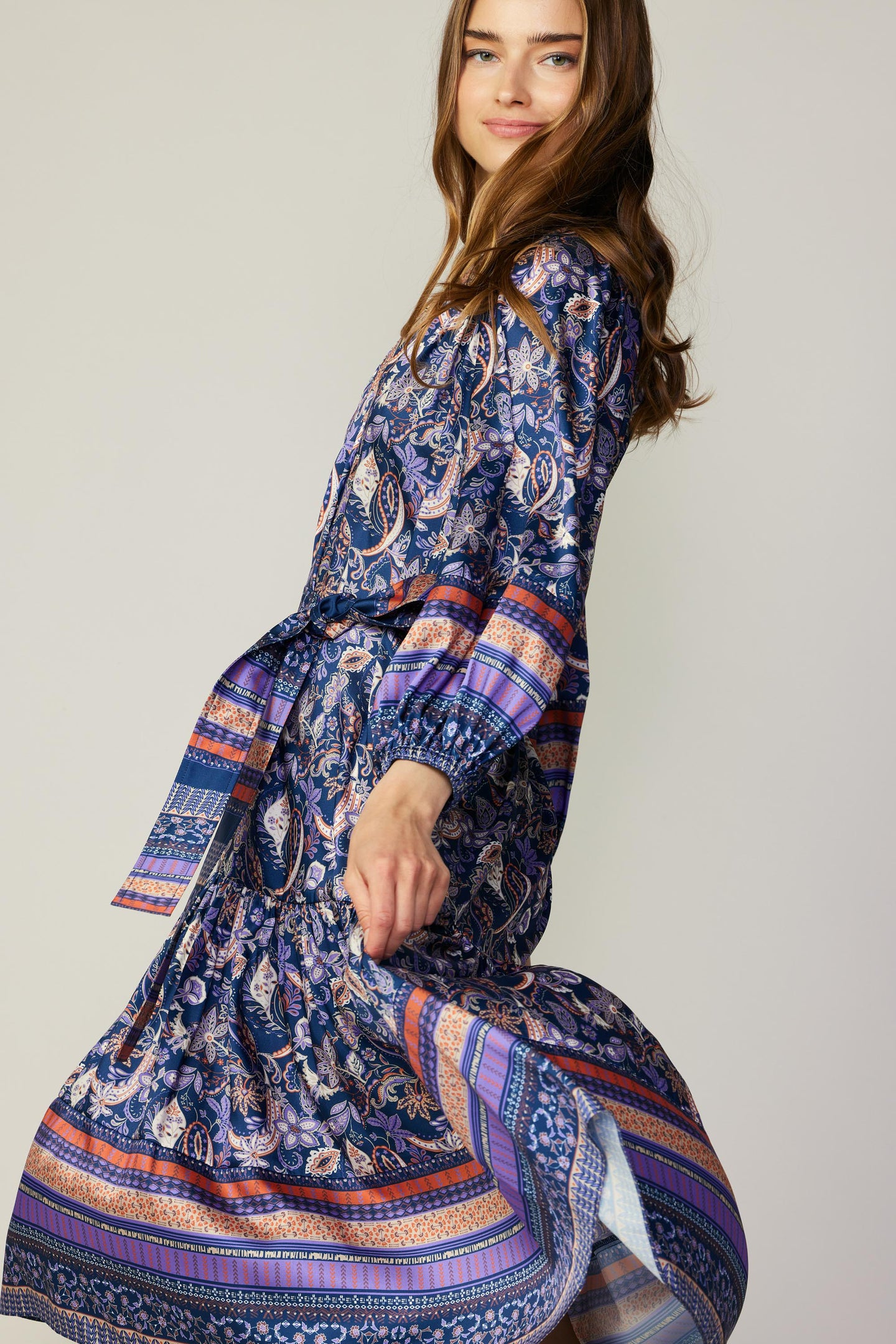 Paisley Border Print Midi Dress