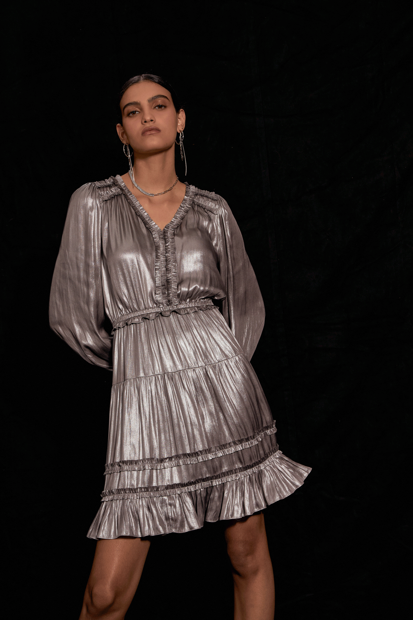 Metallic Ruffled Mini Dress