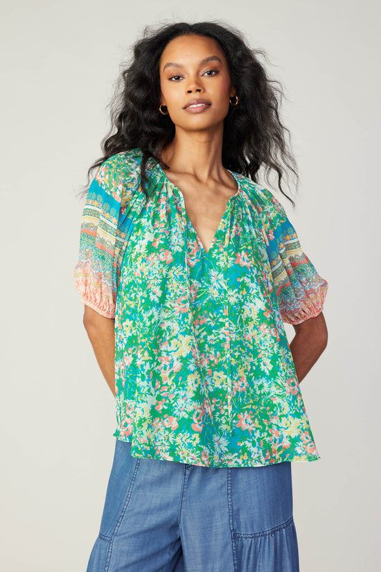 Bordered Floral Print Top