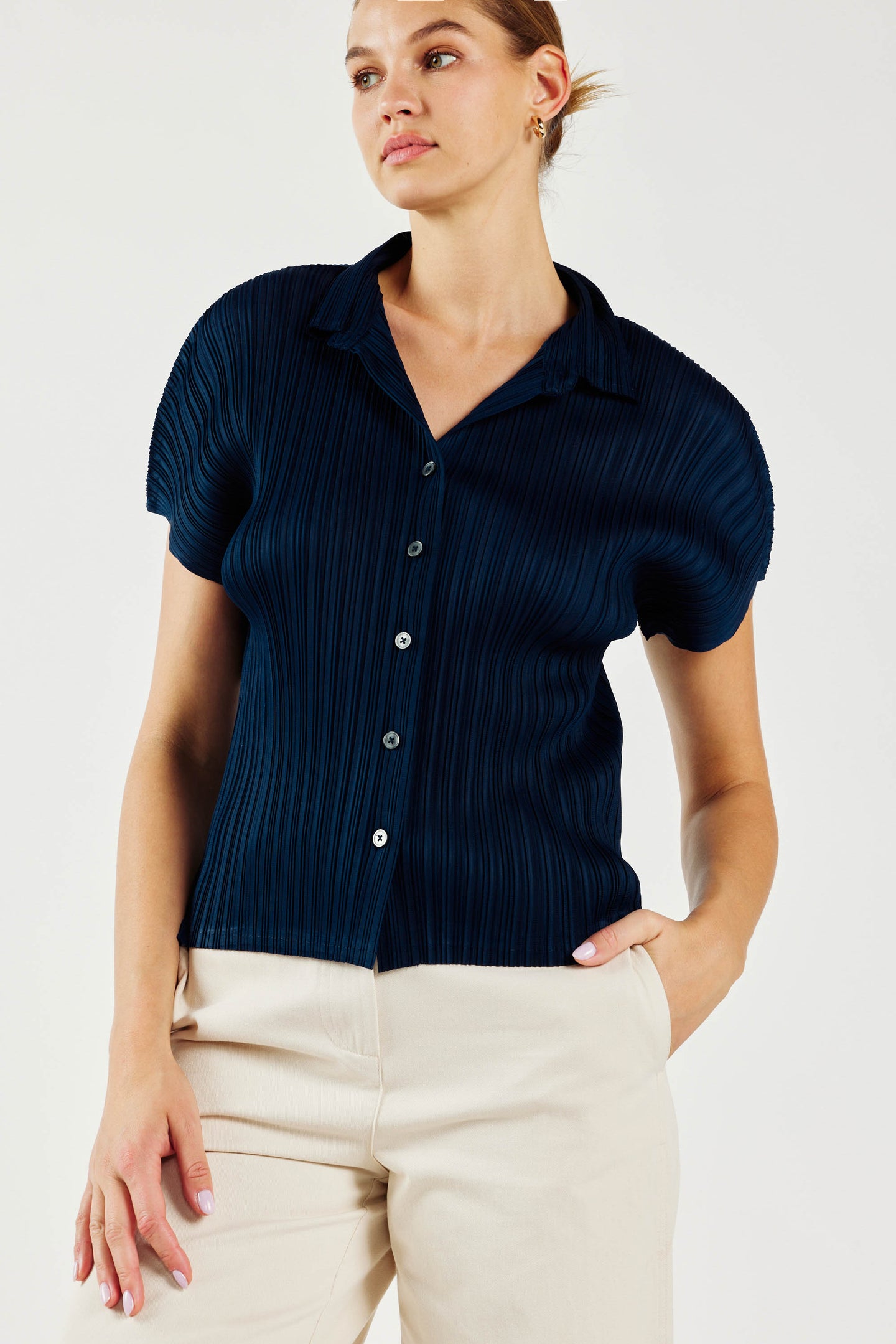 Pleated Button Down Top