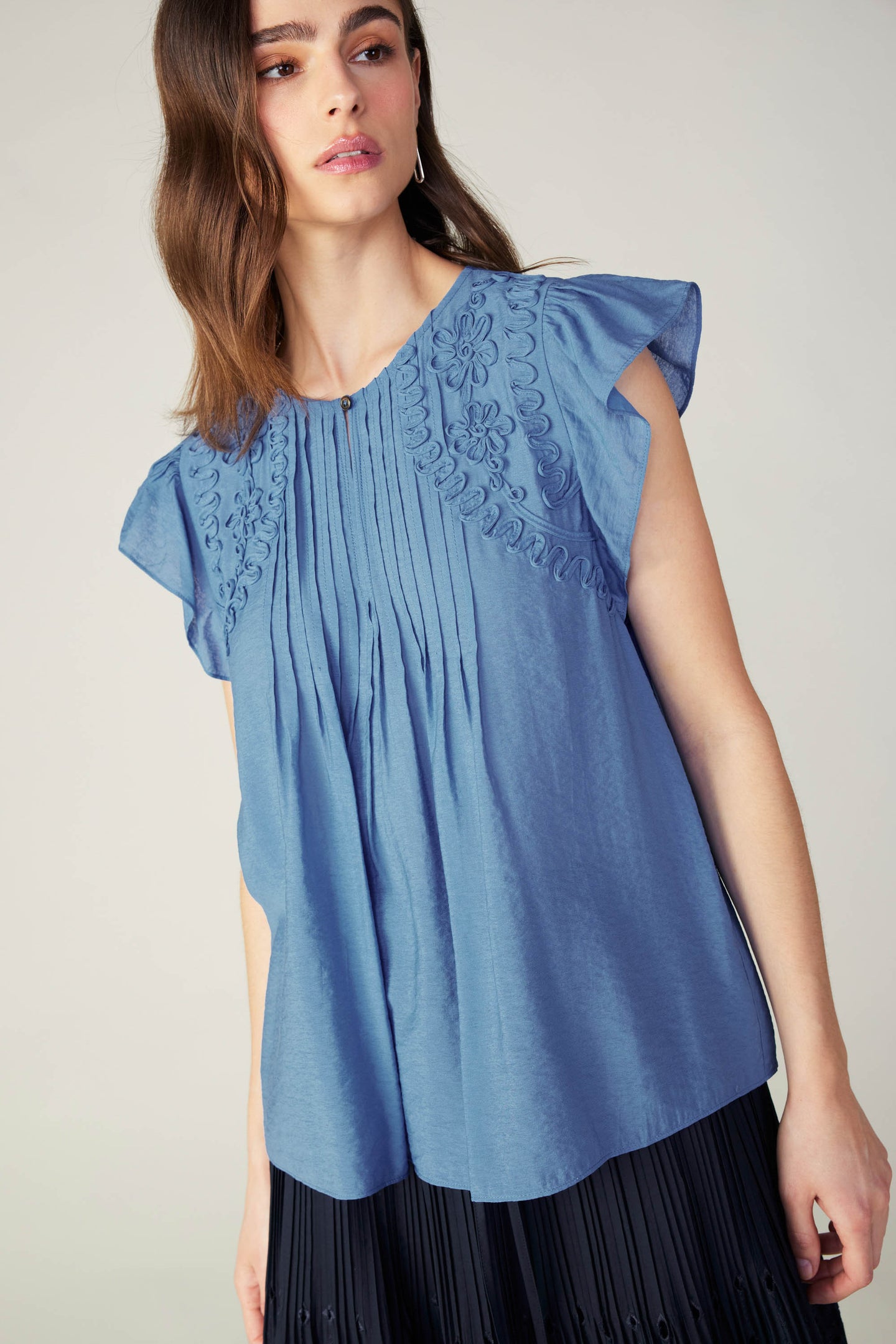 Embroidered Cap Sleeve Top