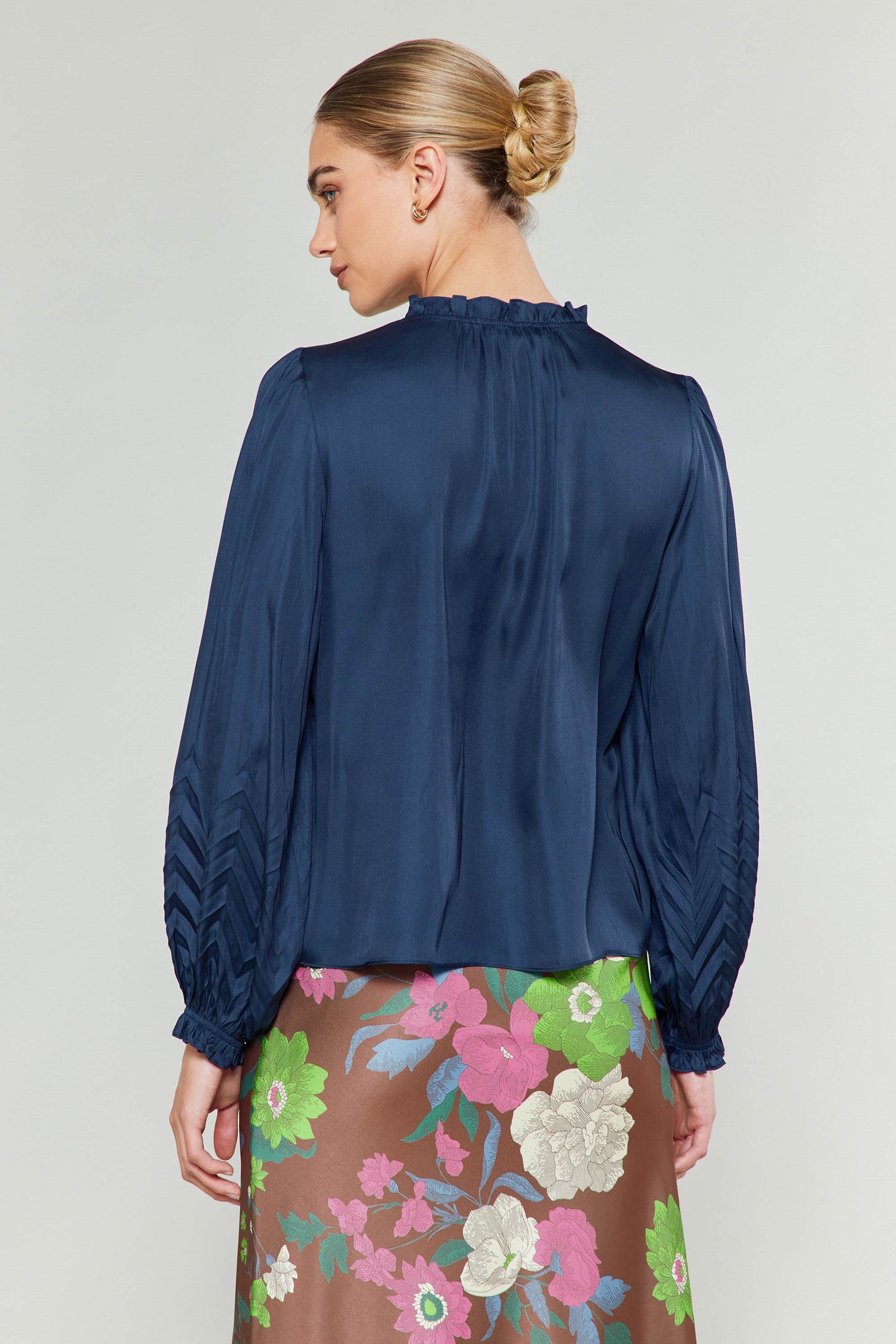 Chevron Pleat Splitneck Blouse