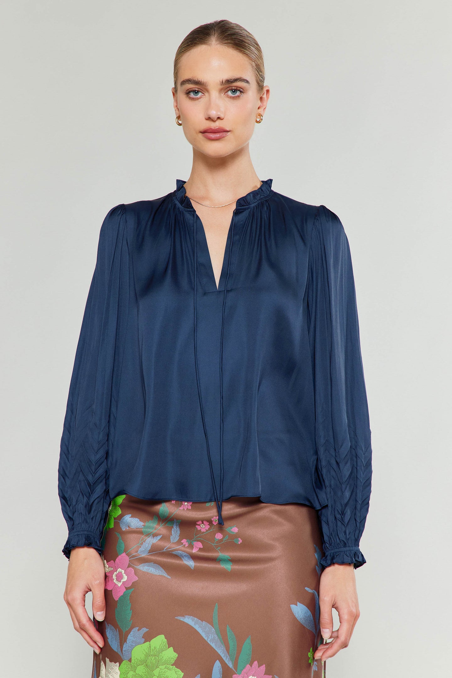 Chevron Pleat Splitneck Blouse