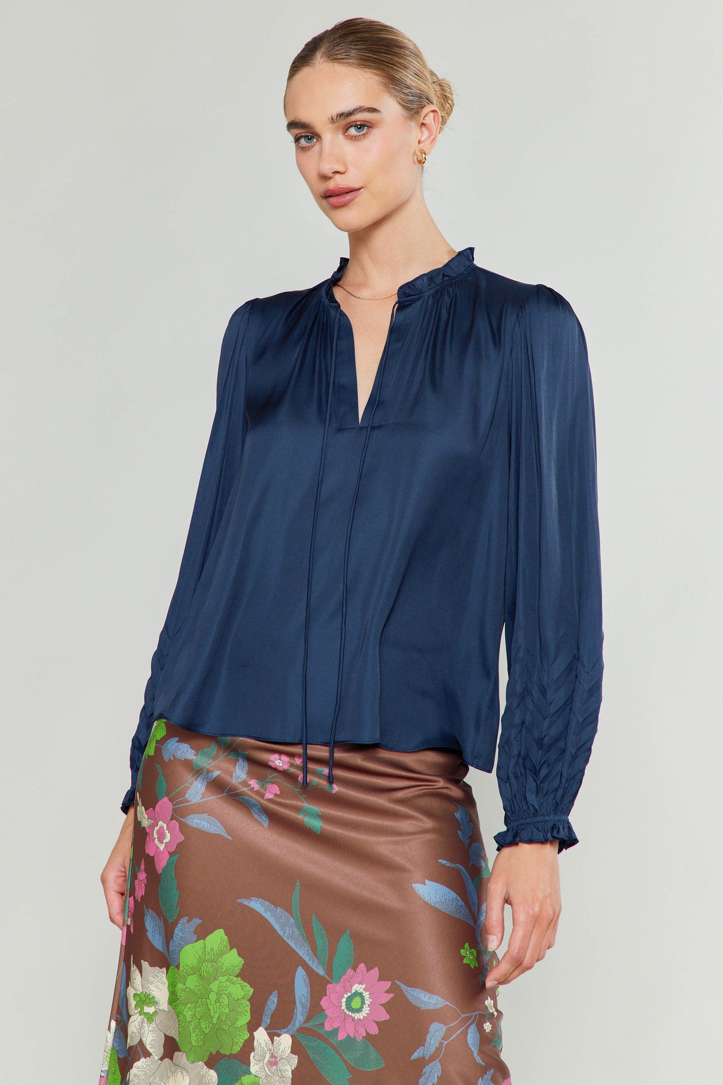 Chevron Pleat Splitneck Blouse