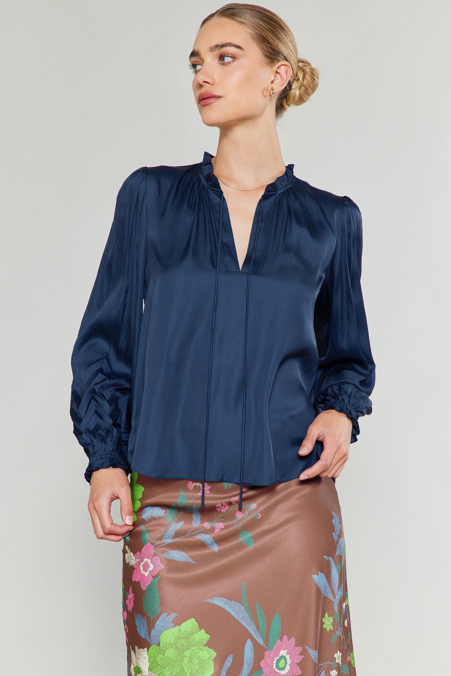 Chevron Pleat Splitneck Blouse