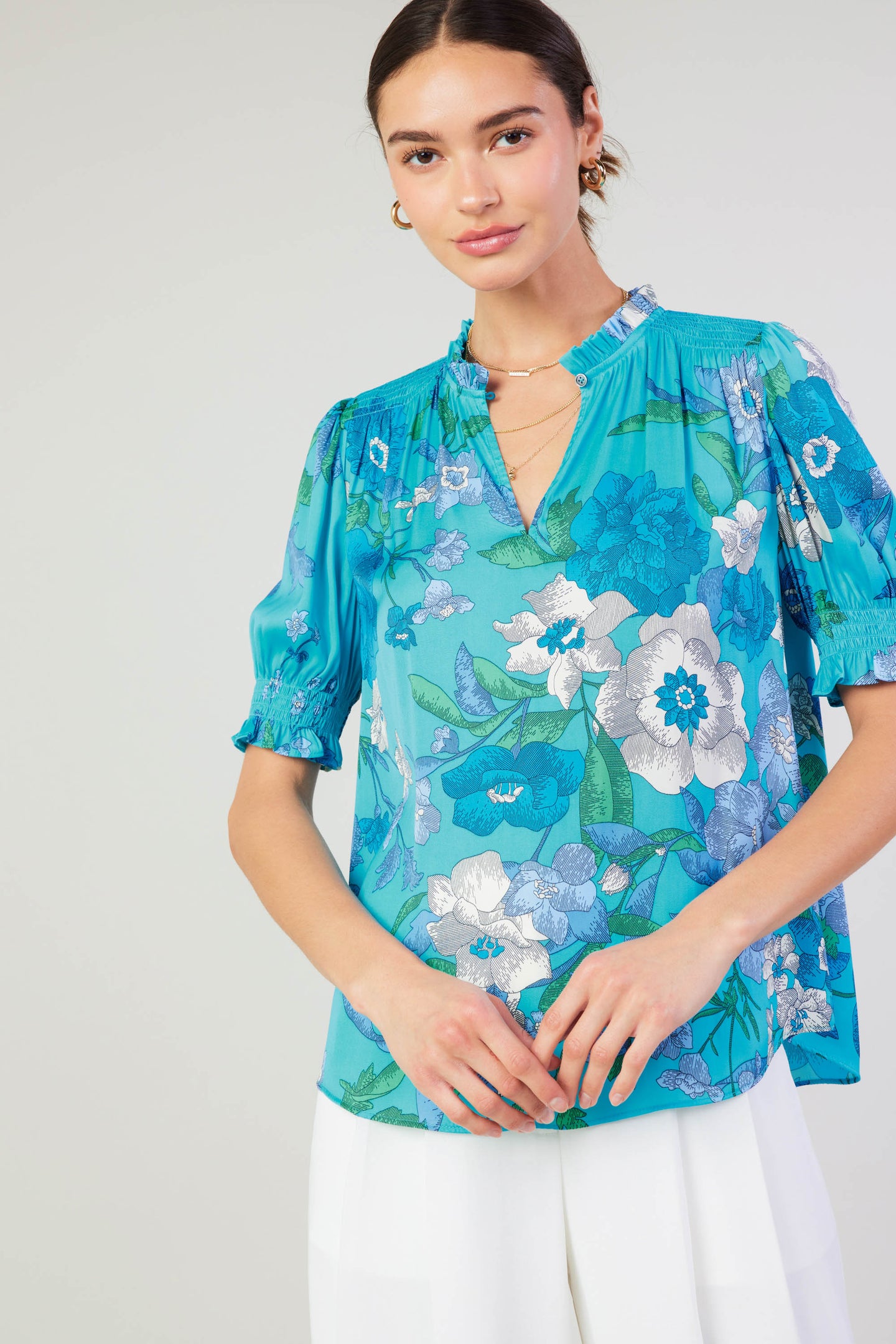 Botanical Smocked Shoulder Blouse