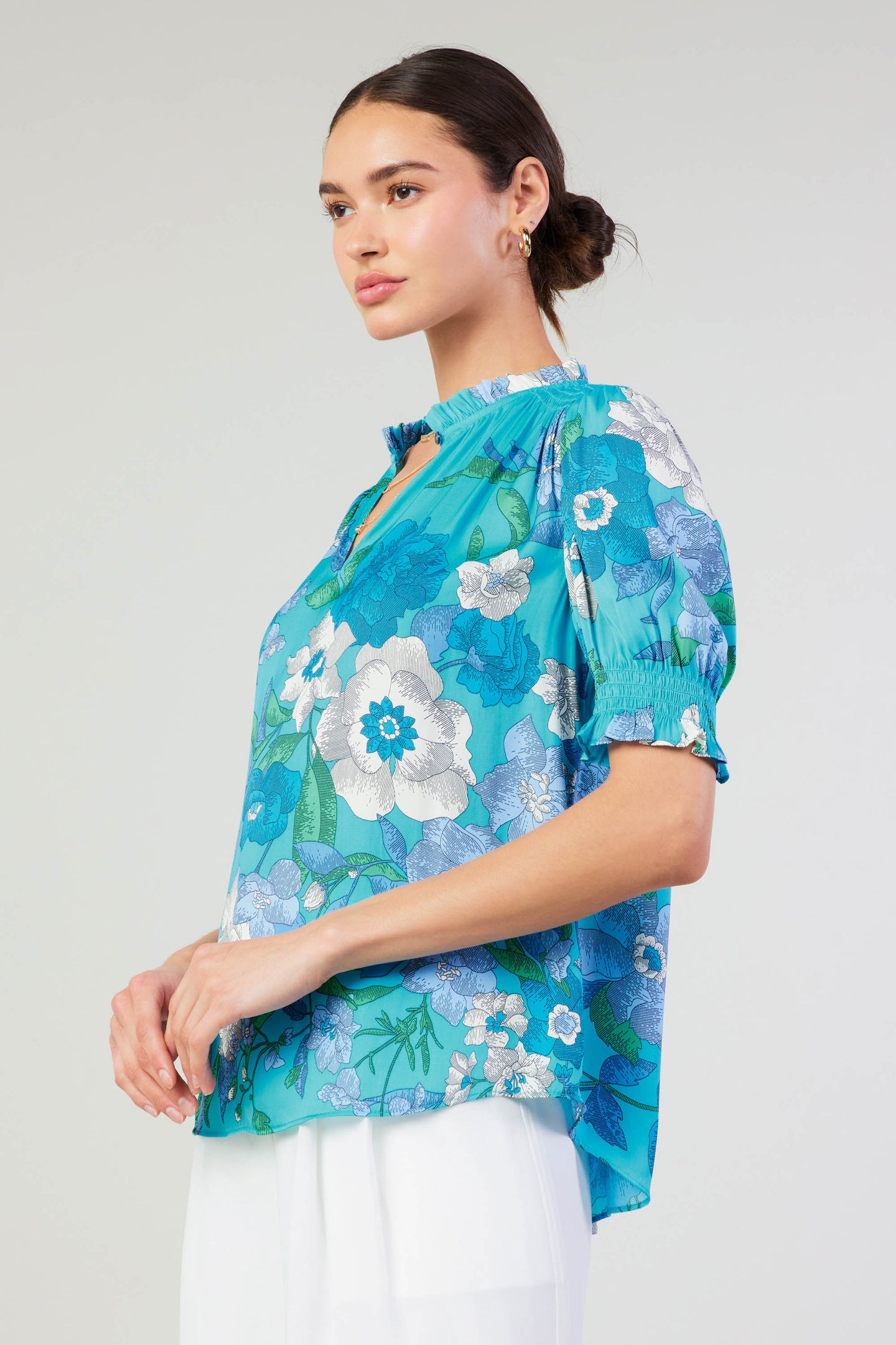 Botanical Smocked Shoulder Blouse