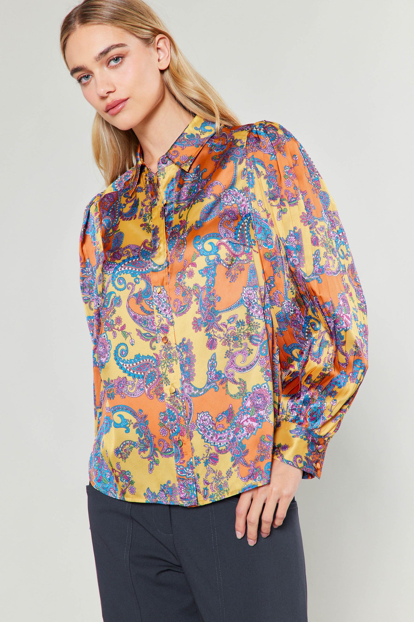 Tonal Paisley Pleated Shirt