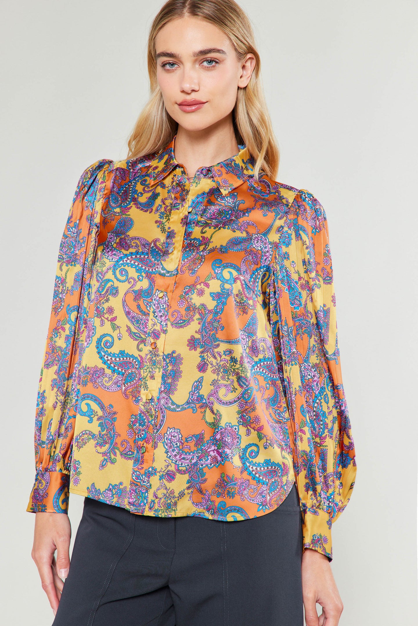 Tonal Paisley Pleated Shirt