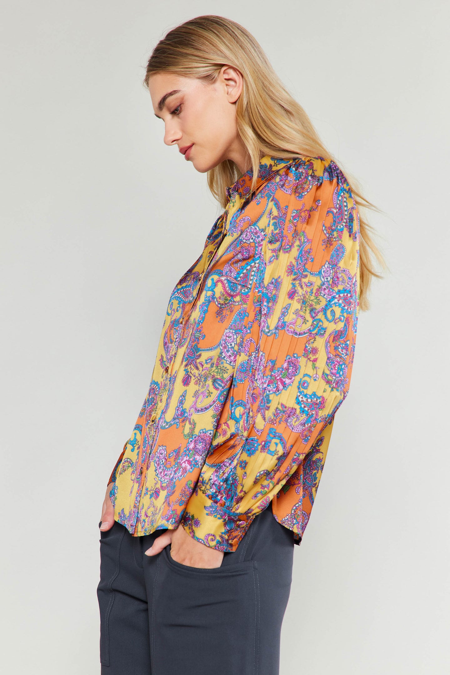 Tonal Paisley Pleated Shirt