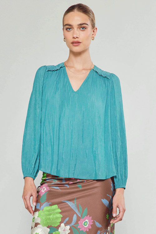 Pleated Ruffled Yoke Blouse