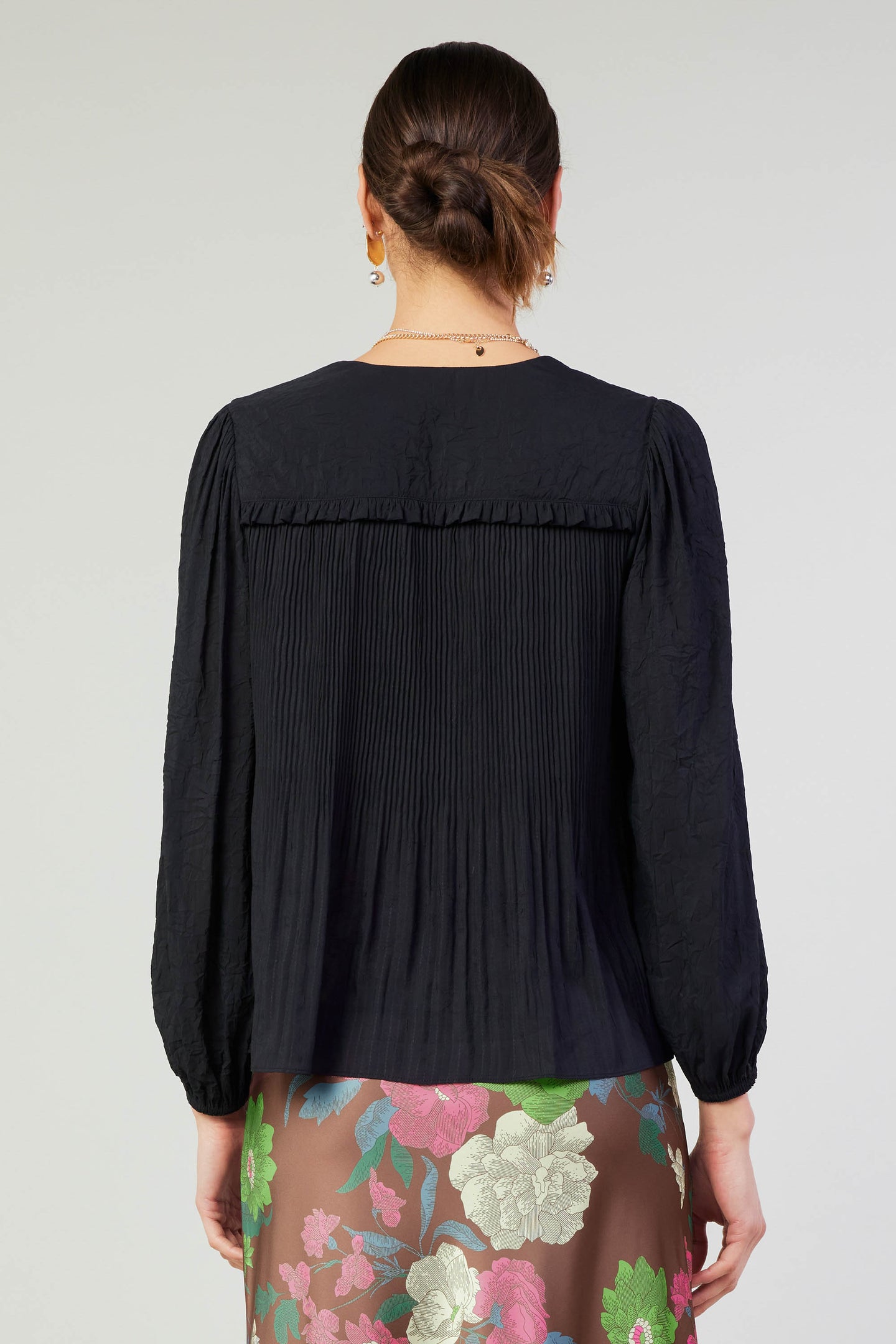 Pleated Ruffled Yoke Blouse