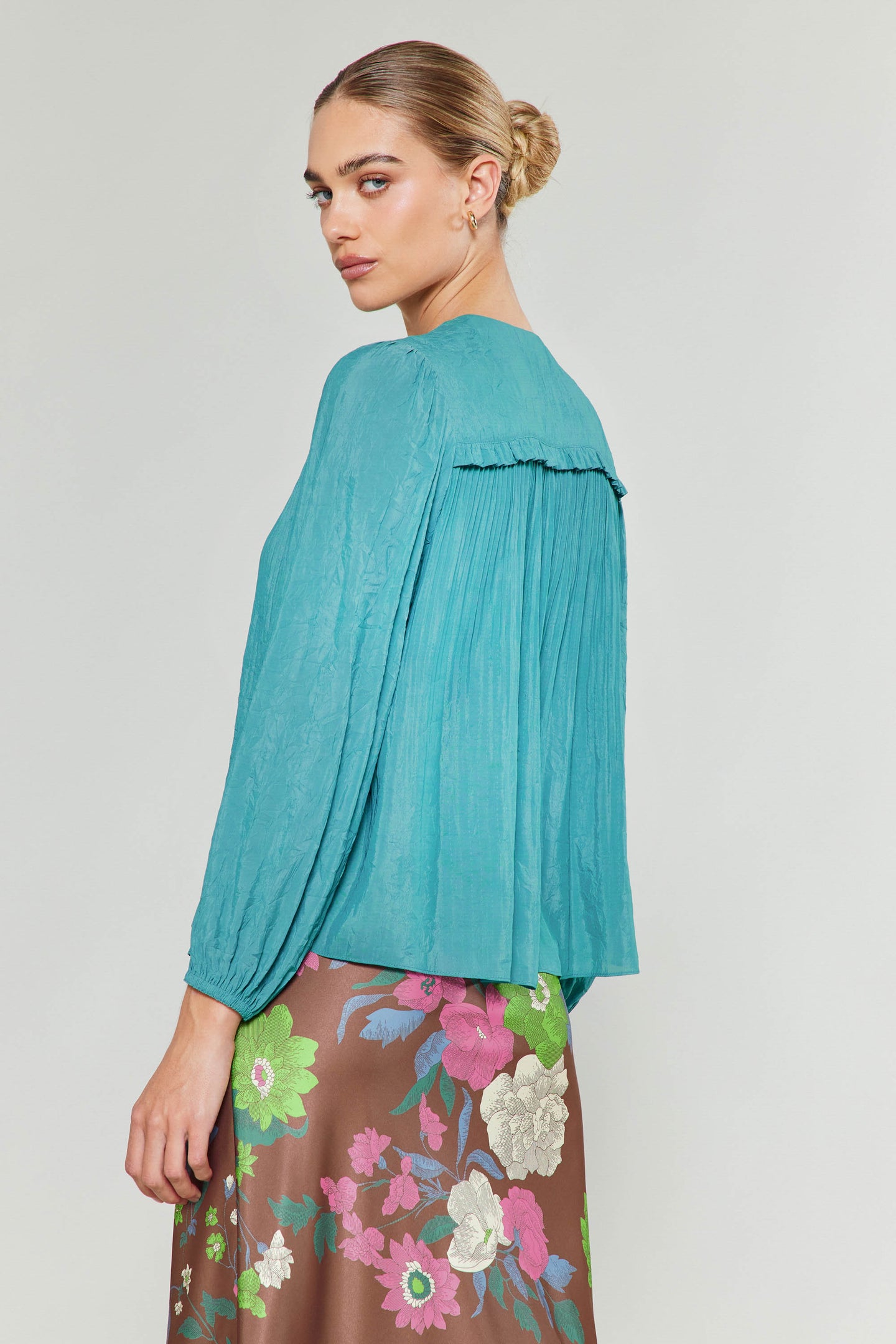 Pleated Ruffled Yoke Blouse