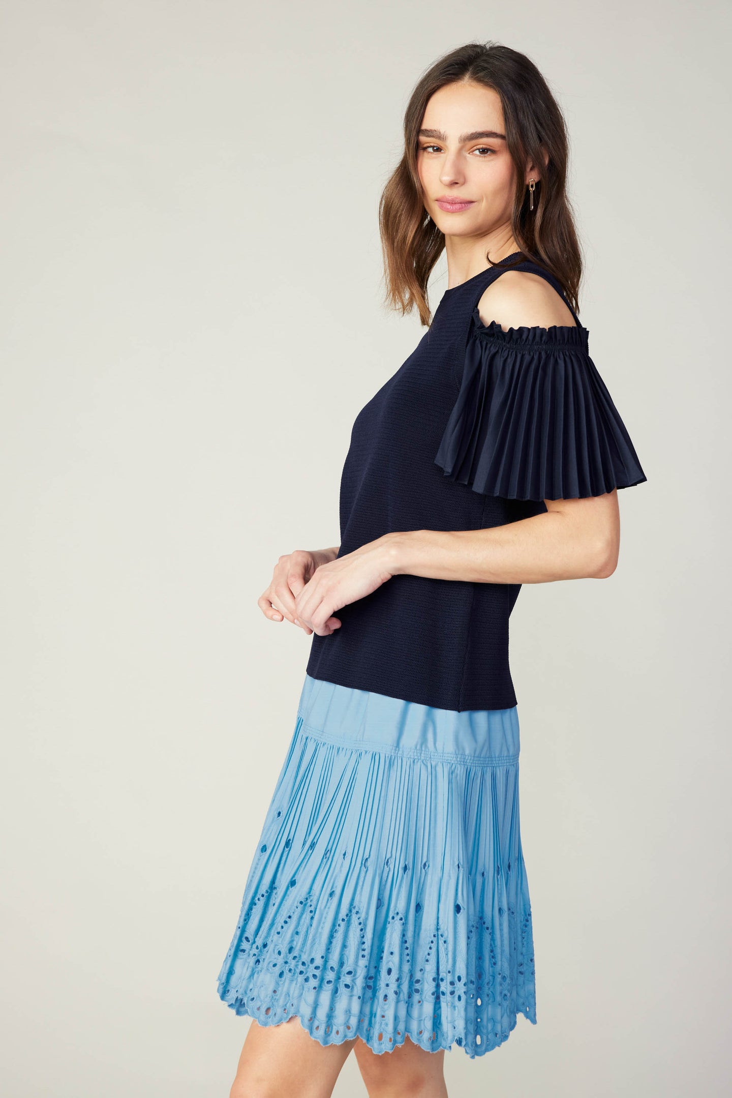 Cold Shoulder Pleated Top