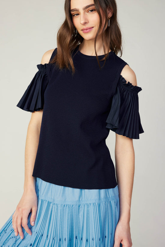 Cold Shoulder Pleated Top