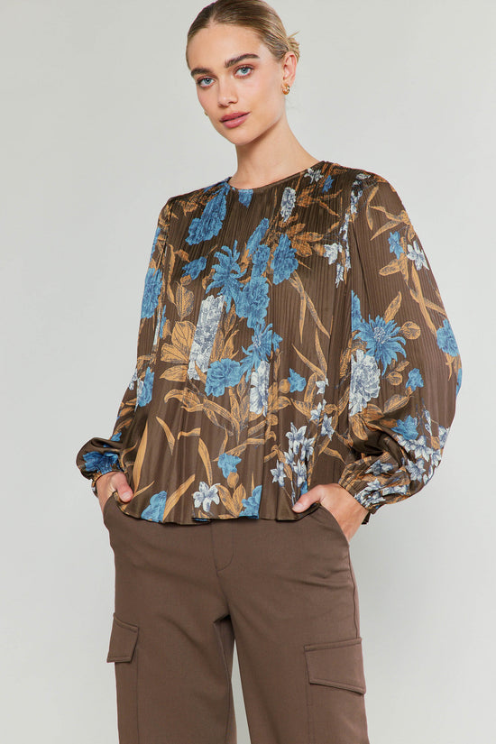 Pleated Botanical Print Blouse