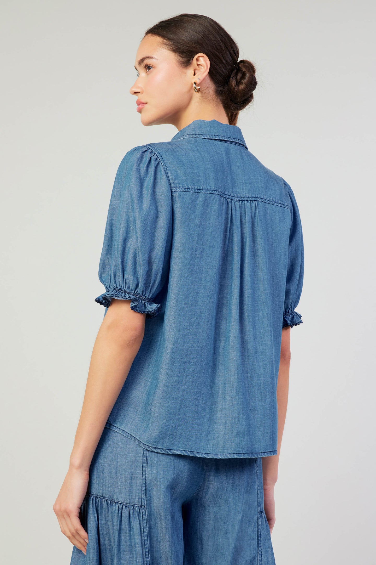 Picot Stitch Chambray Top