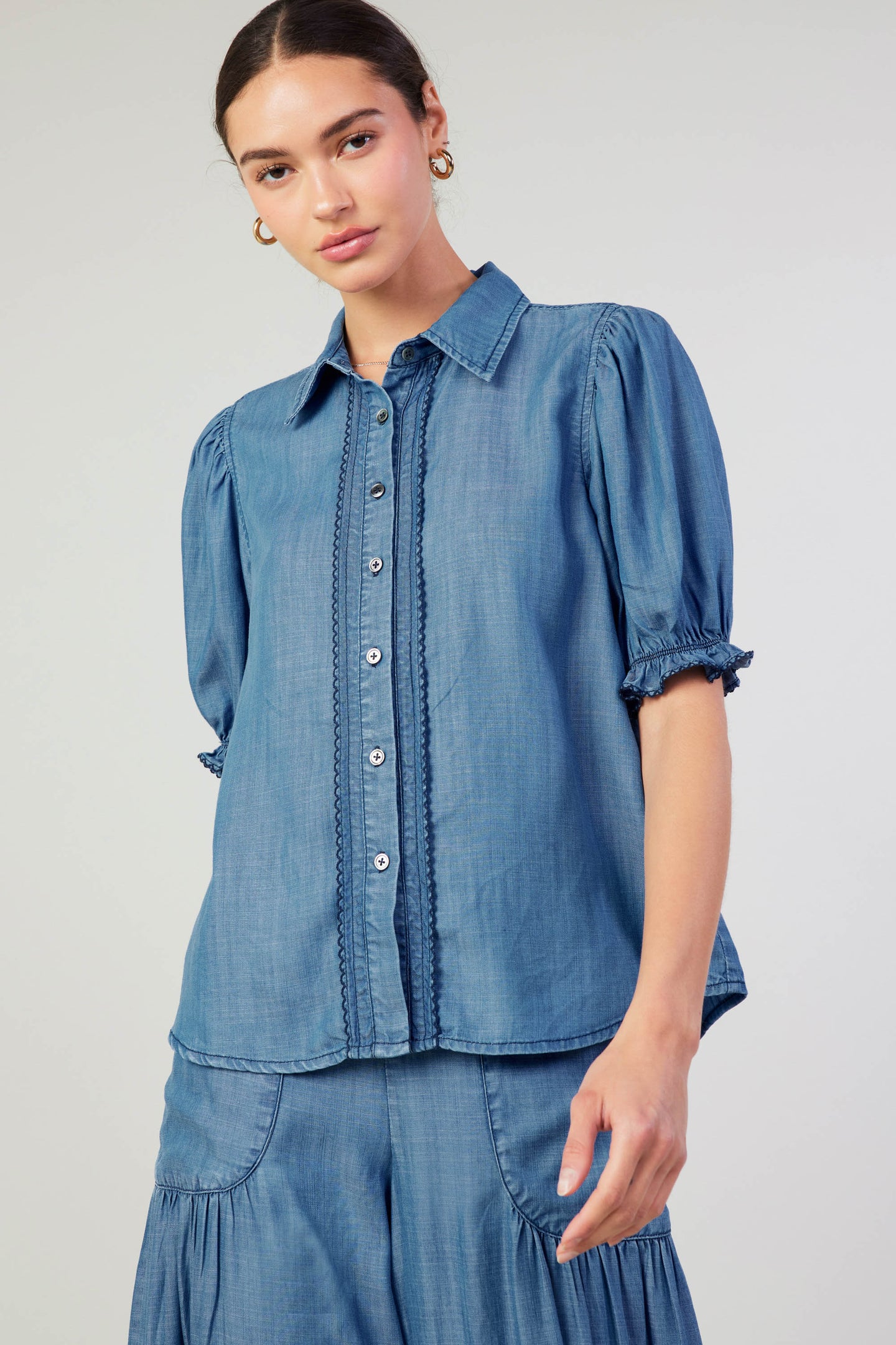 Picot Stitch Chambray Top