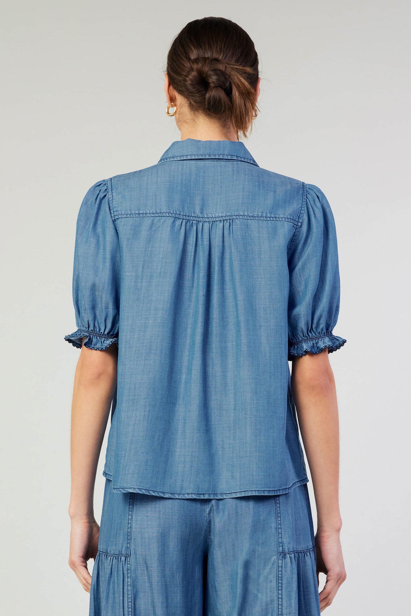 Picot Stitch Chambray Top