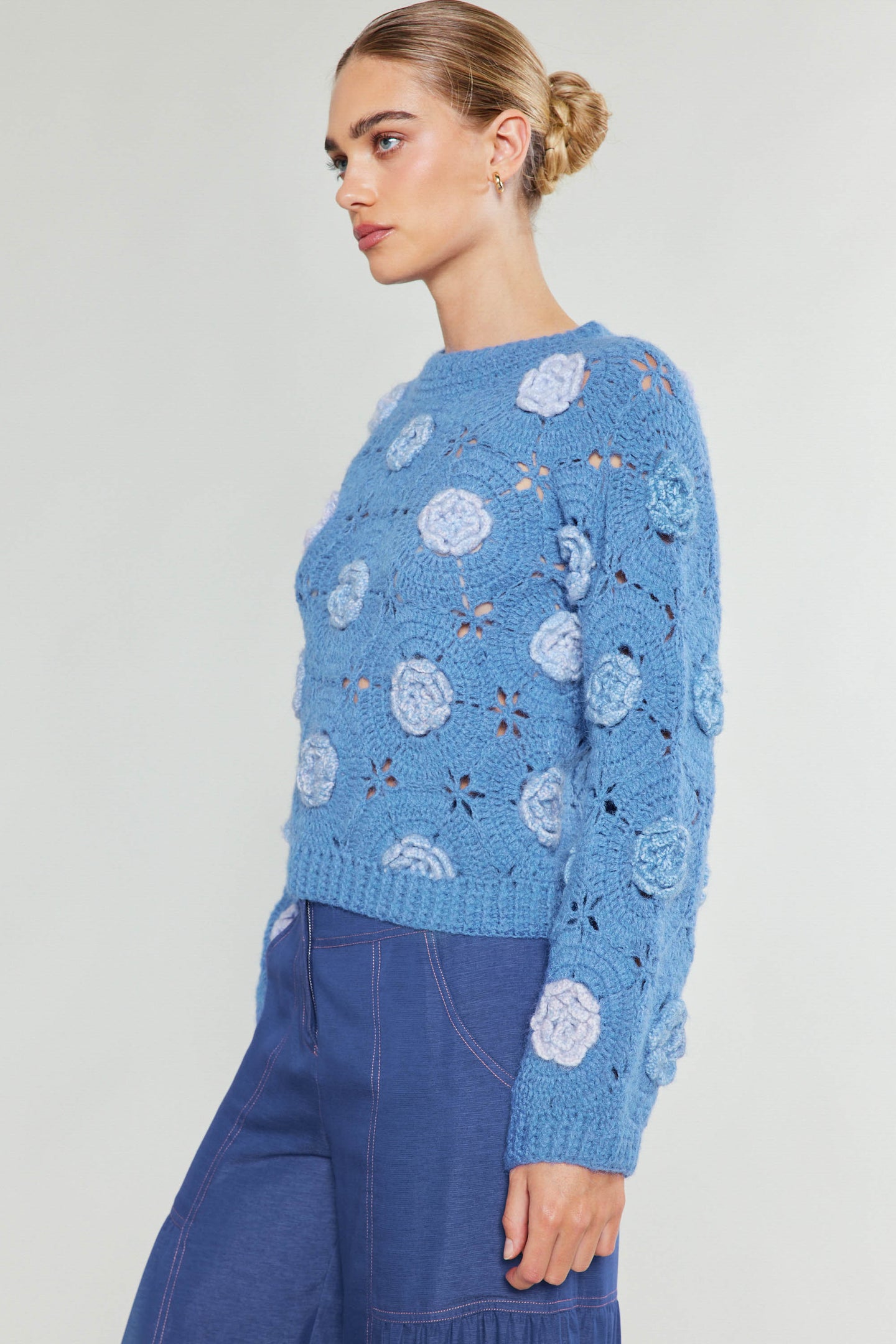 3D Floral Crochet Sweater