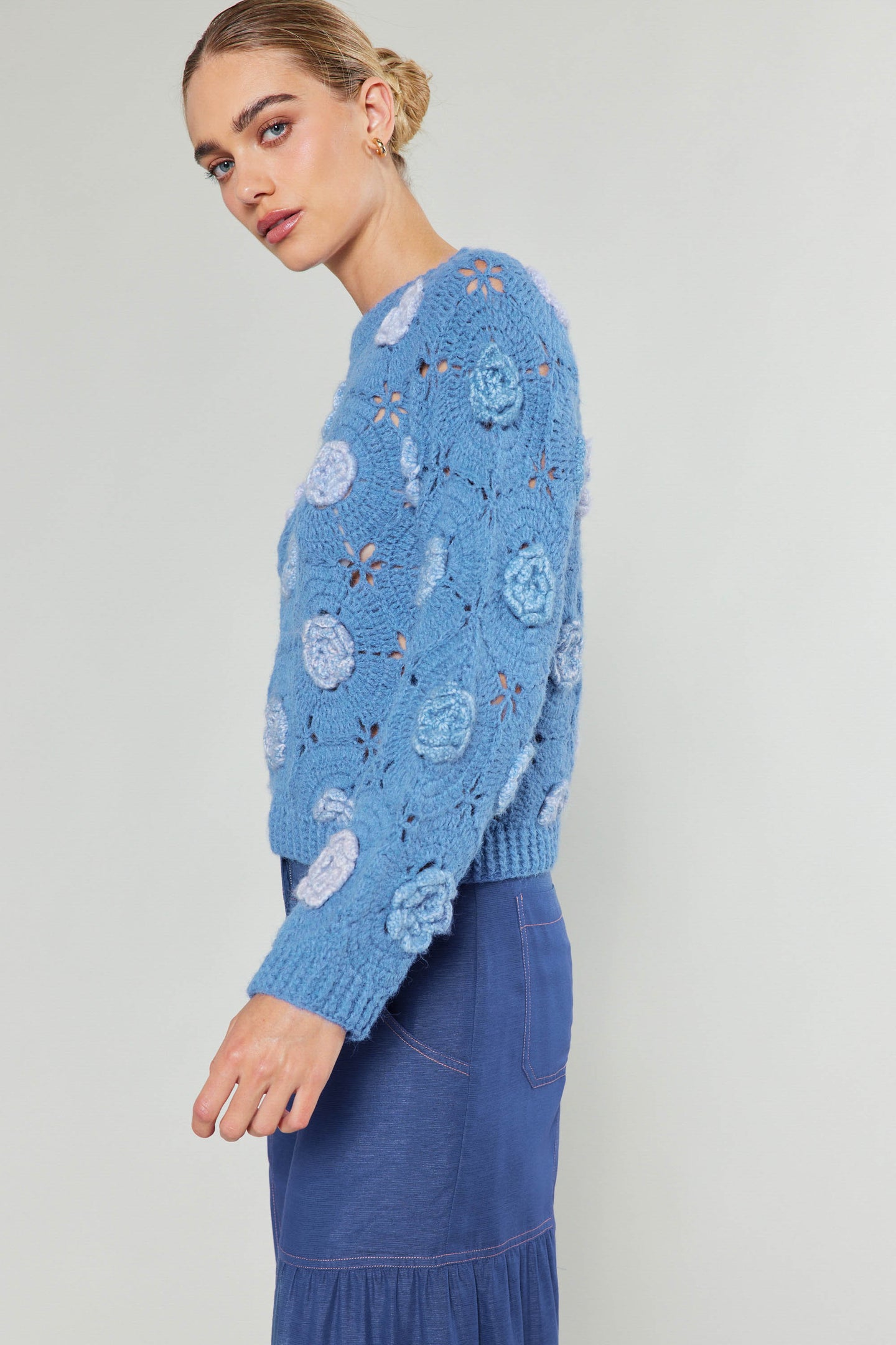 3D Floral Crochet Sweater