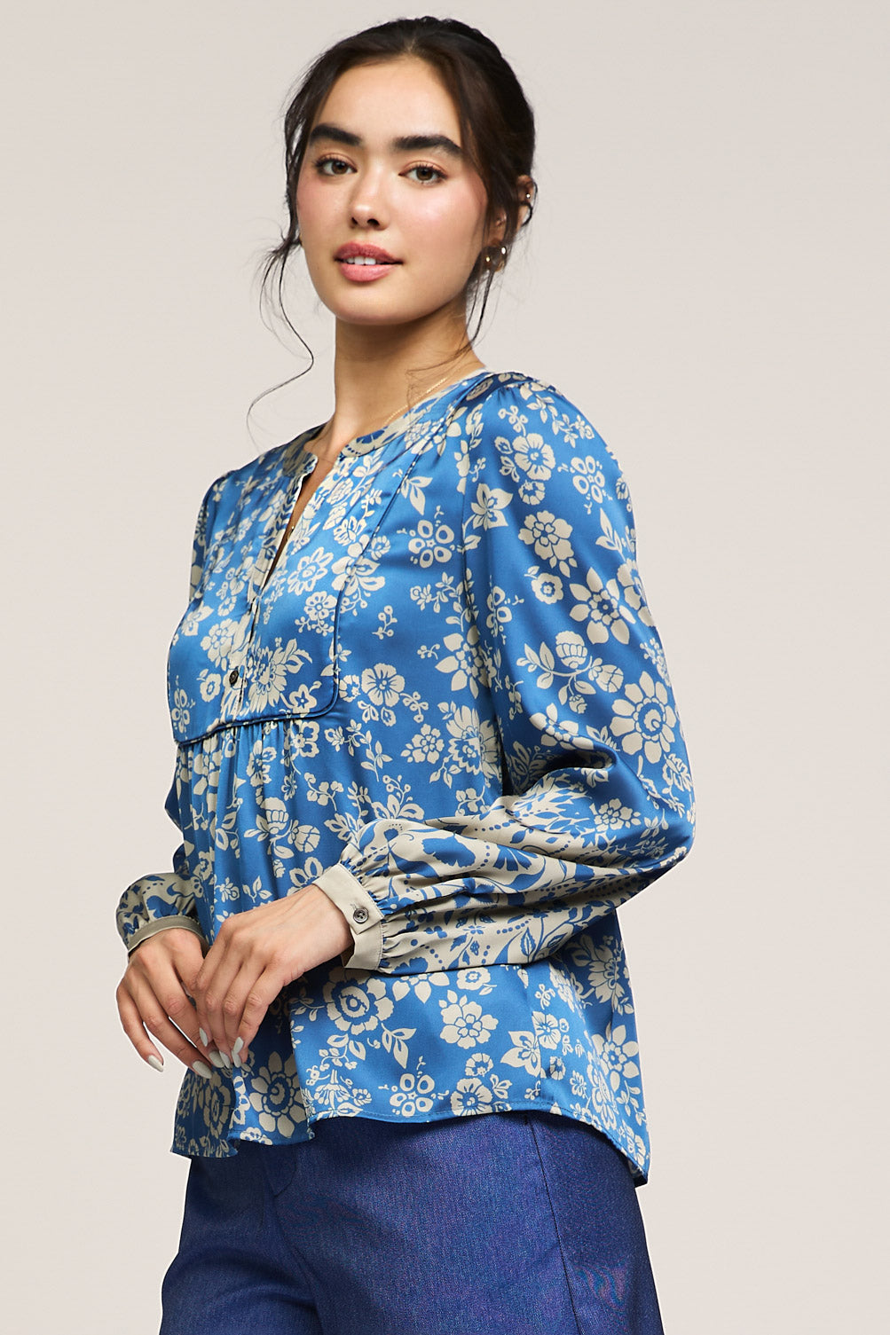 Floral Print Placket Blouse