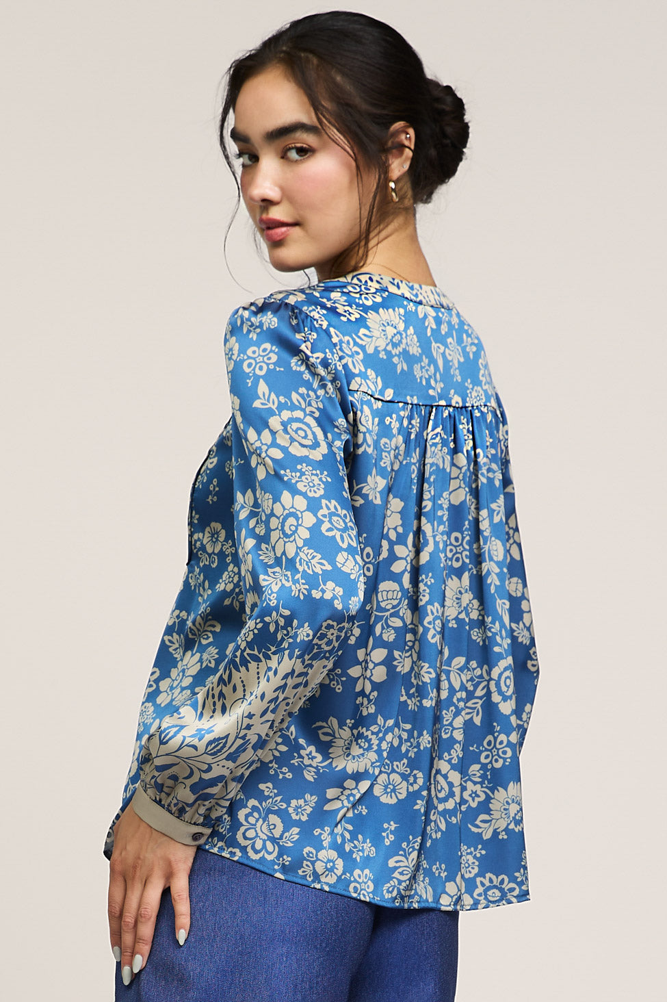 Floral Print Placket Blouse