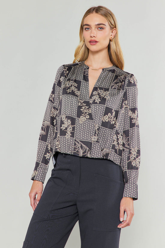 Mandarin Collar Surplice Blouse