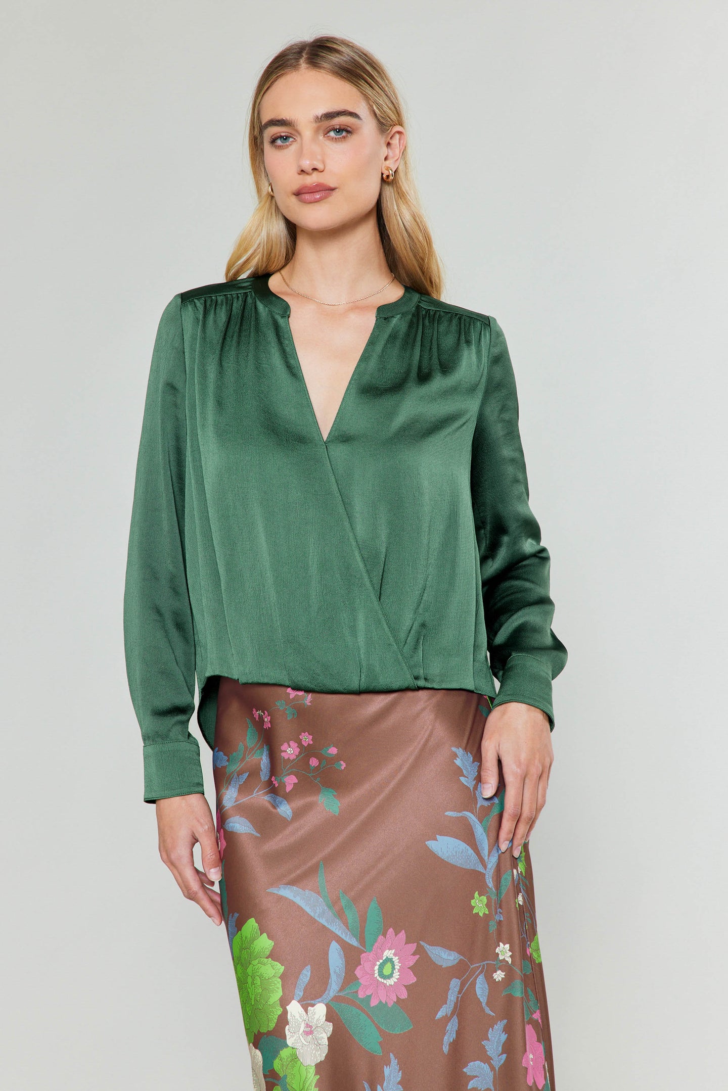 Mandarin Collar Surplice Blouse