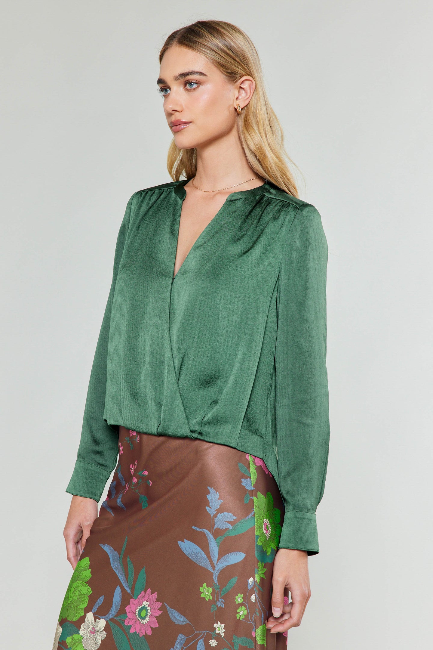 Mandarin Collar Surplice Blouse