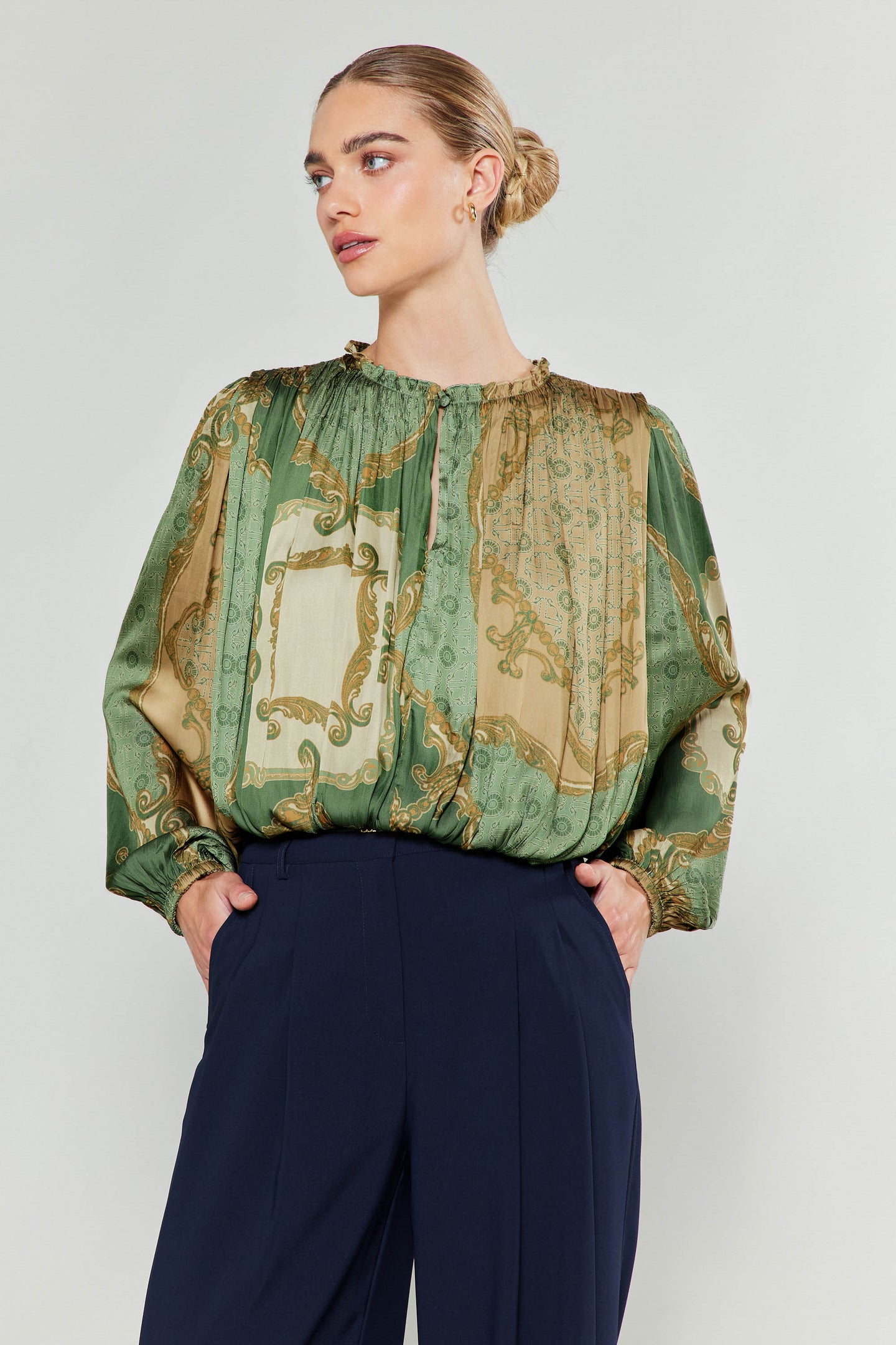 Vintage Print Flowy Blouse