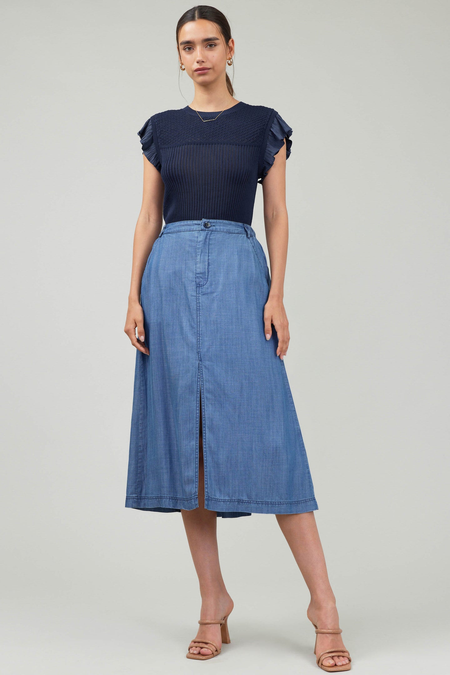 Chambray Box Pleat Skirt