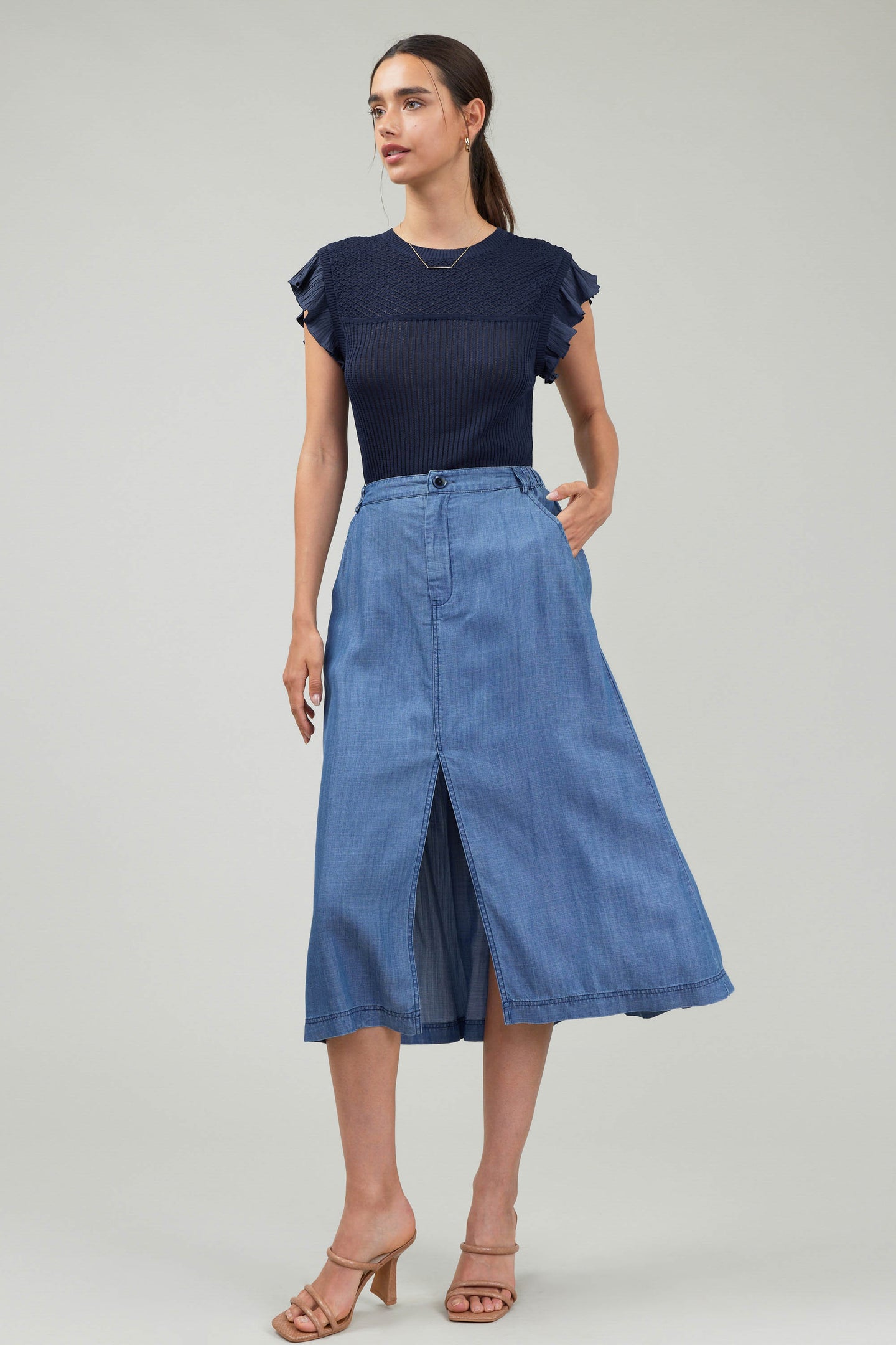 Chambray Box Pleat Skirt