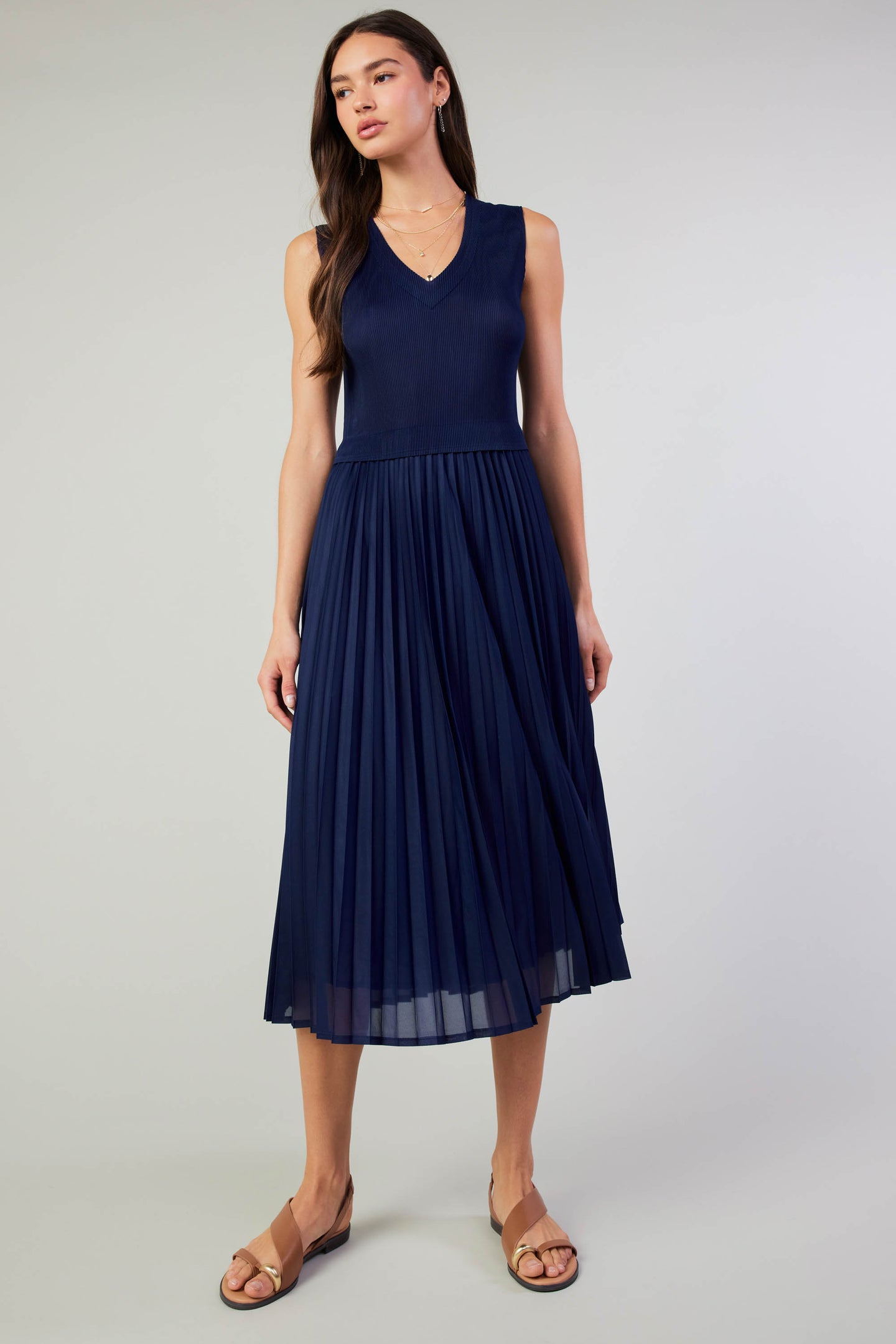 Cari Ribbed Contrast Pleated Dress