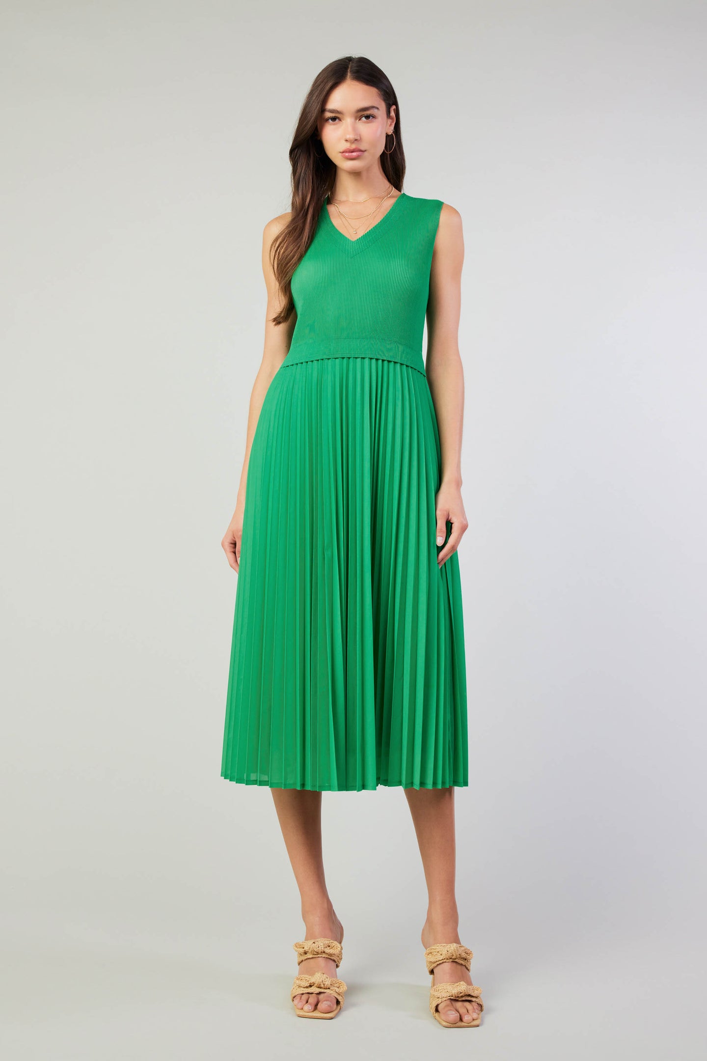 Cari Ribbed Contrast Pleated Dress