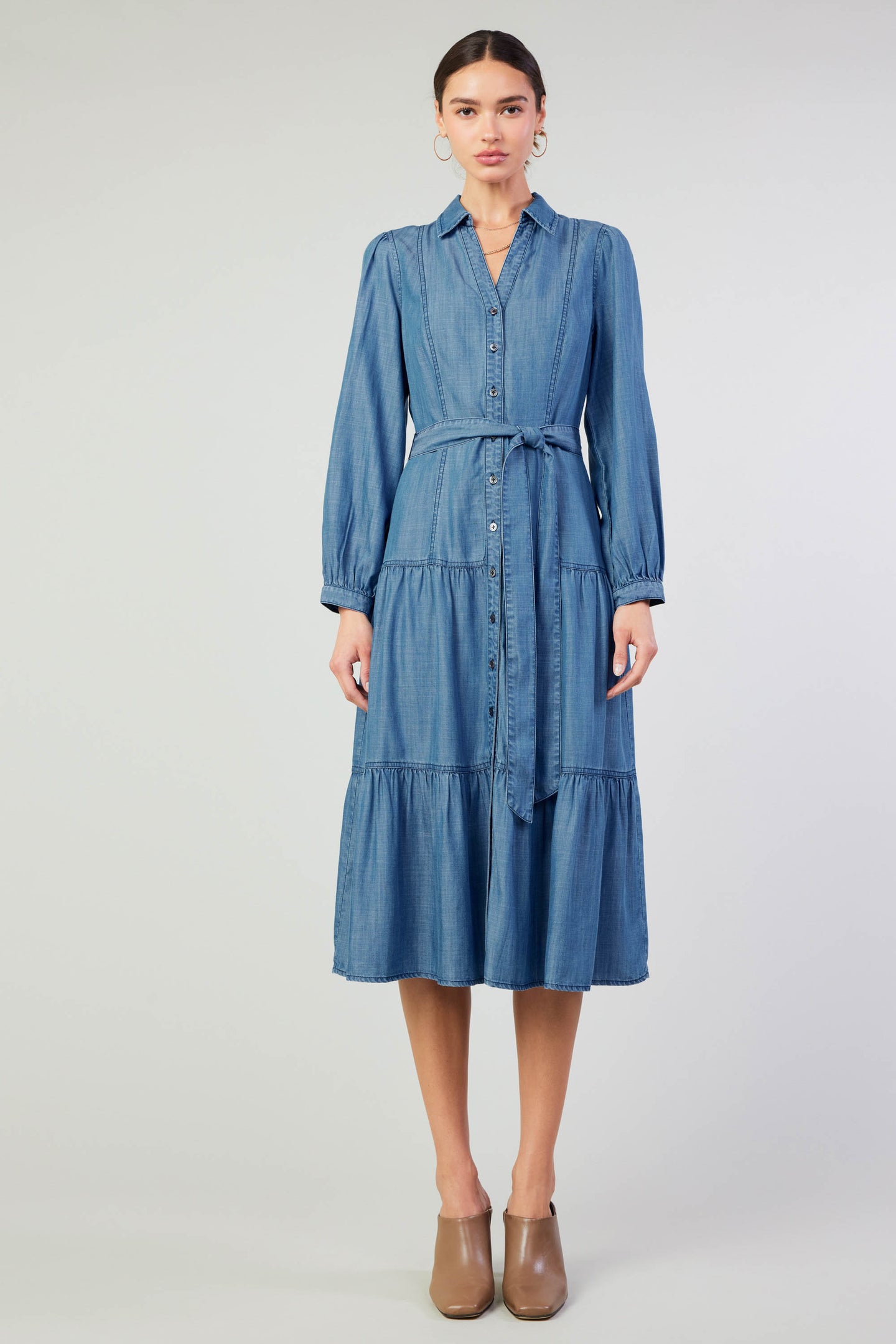 Belted Collar Shirt Dress