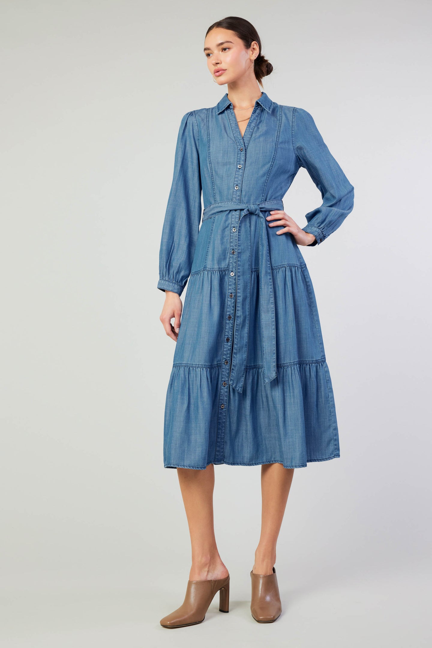 Belted Collar Shirt Dress