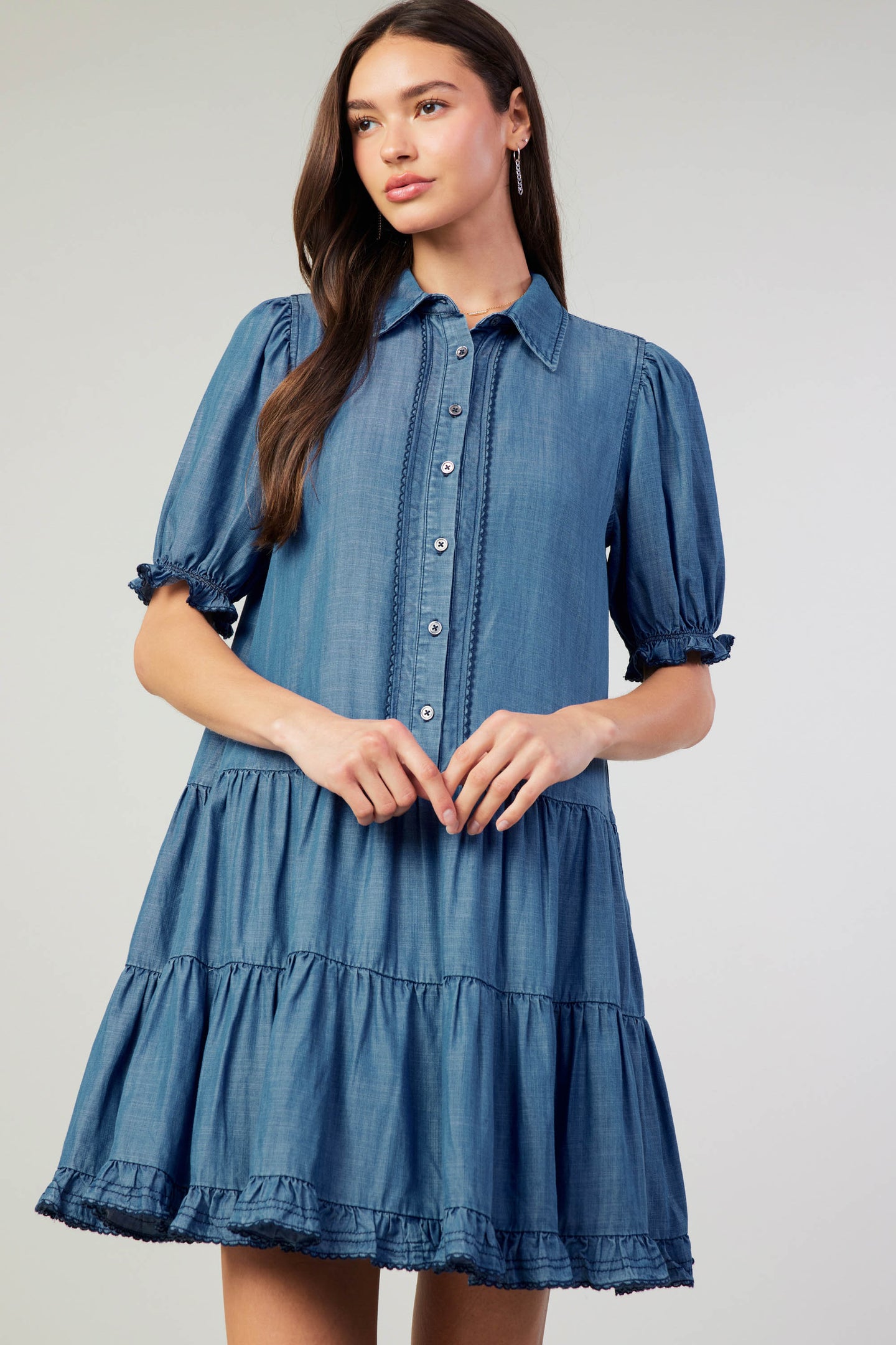 Scallop Edged Shirt Dress