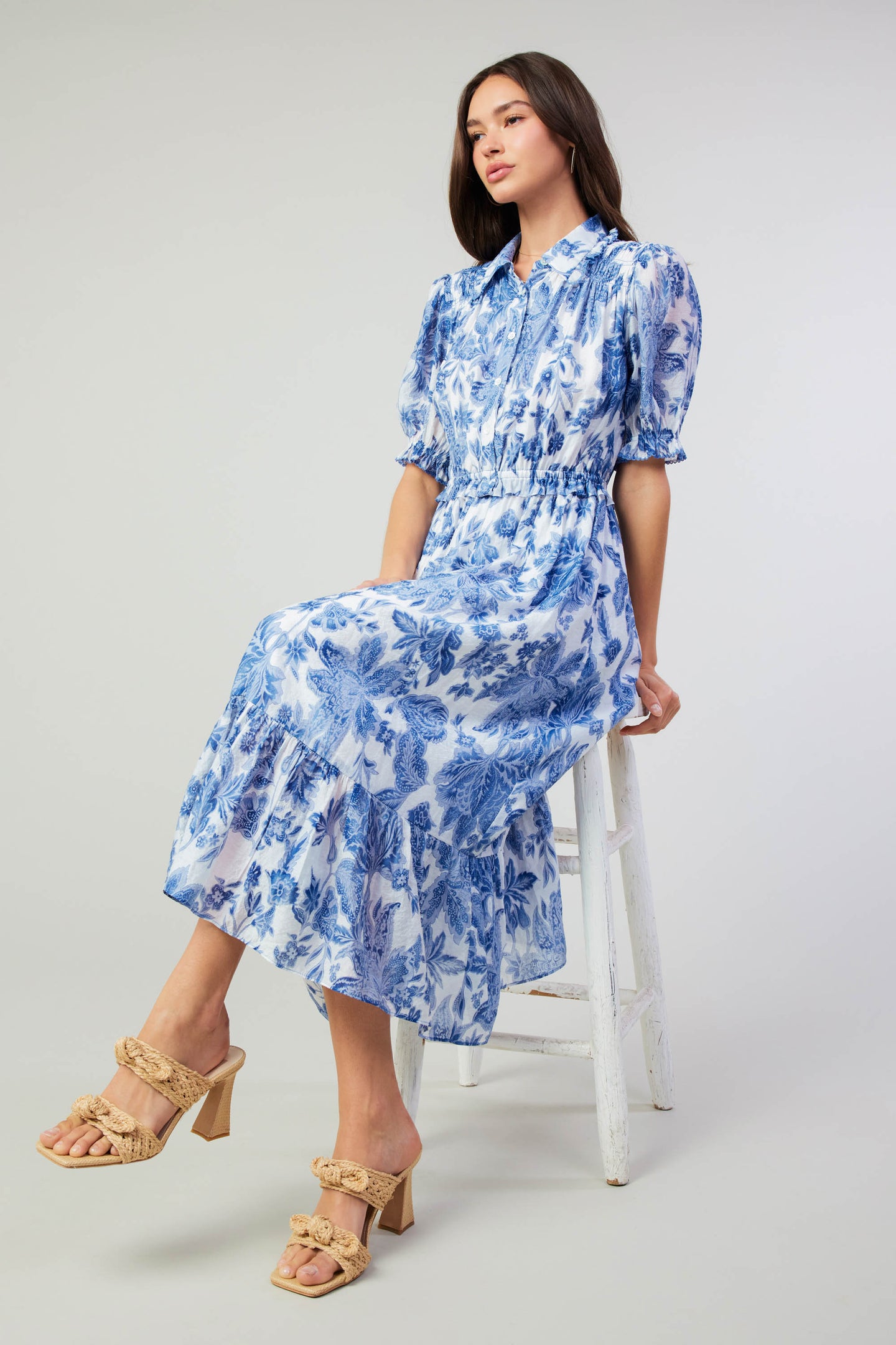 Botanical Jacquard Midi Dress