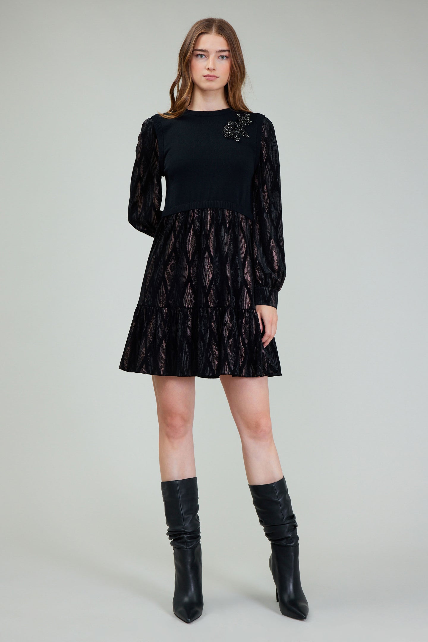 Contrast Sweater Bodice Mini Dress