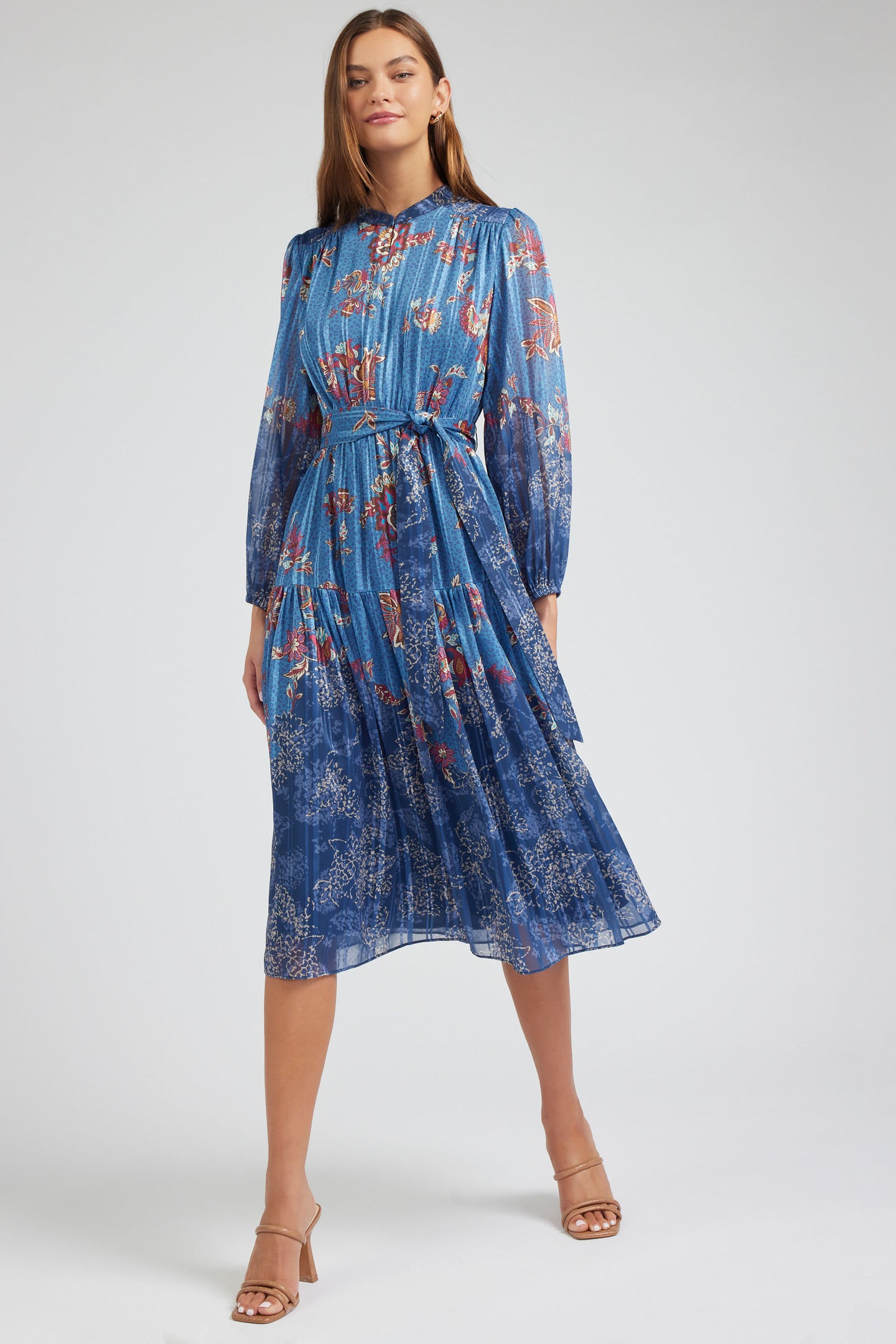 Floral Mandarin Collar Midi Dress