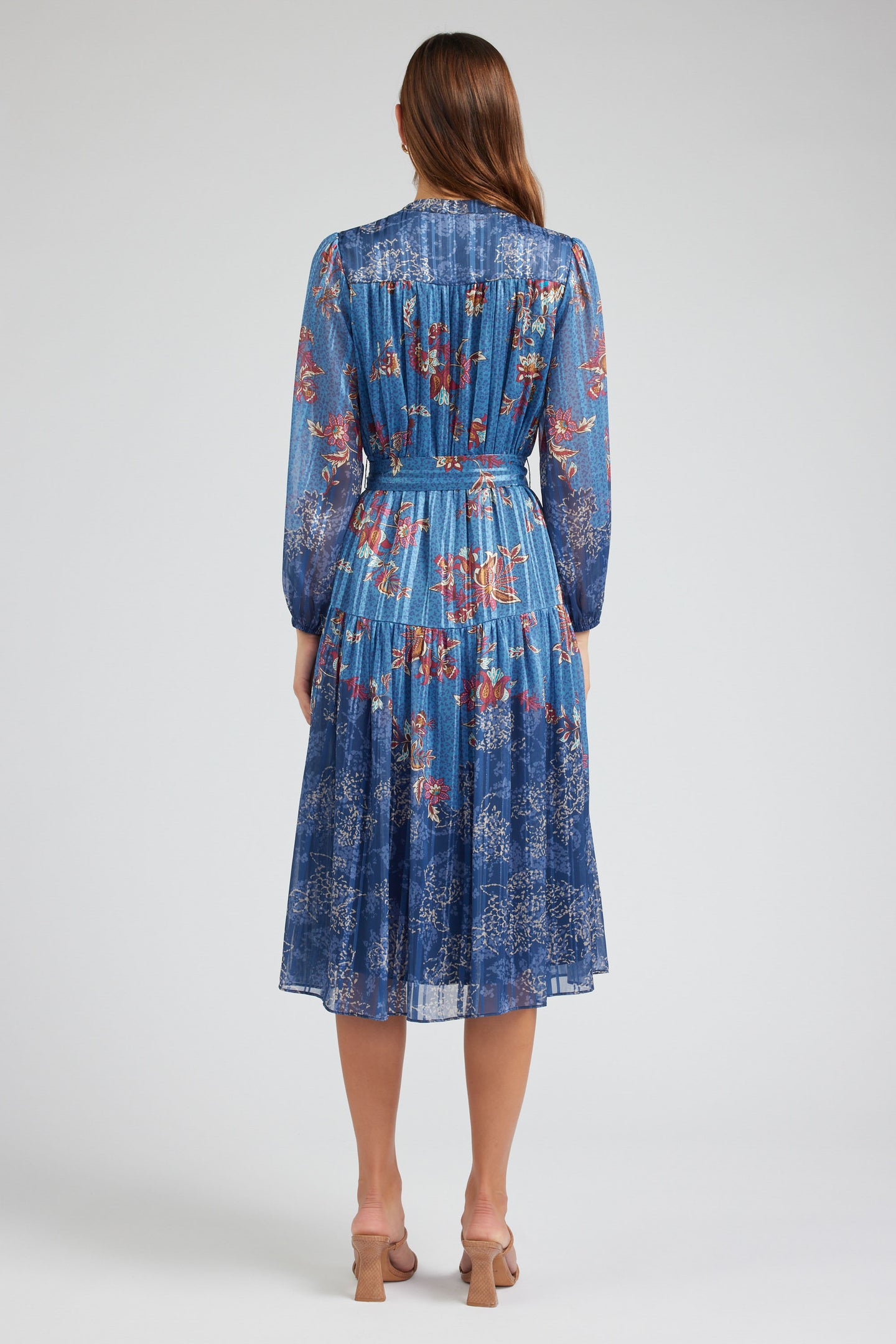 Floral Mandarin Collar Midi Dress