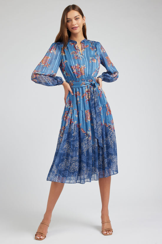 Floral Mandarin Collar Midi Dress