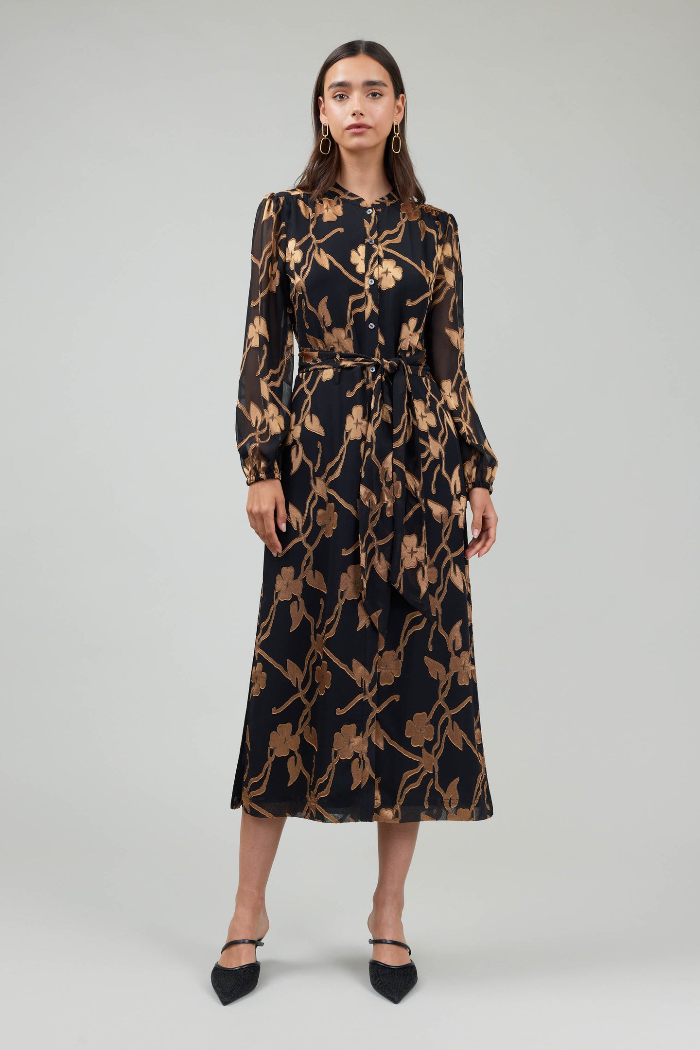 Textured Floral Midi Dress