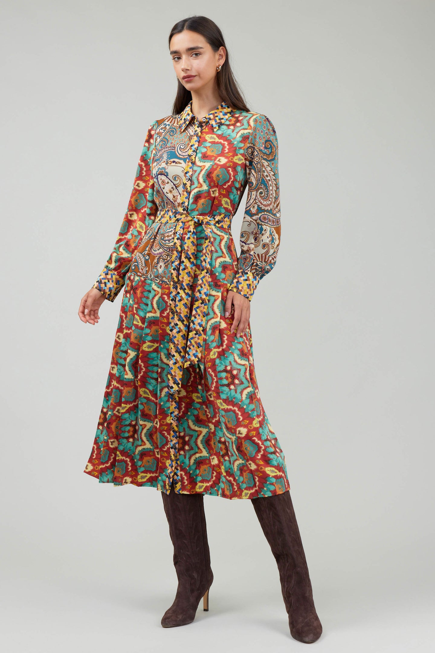 Mixed Print Shirt Dress